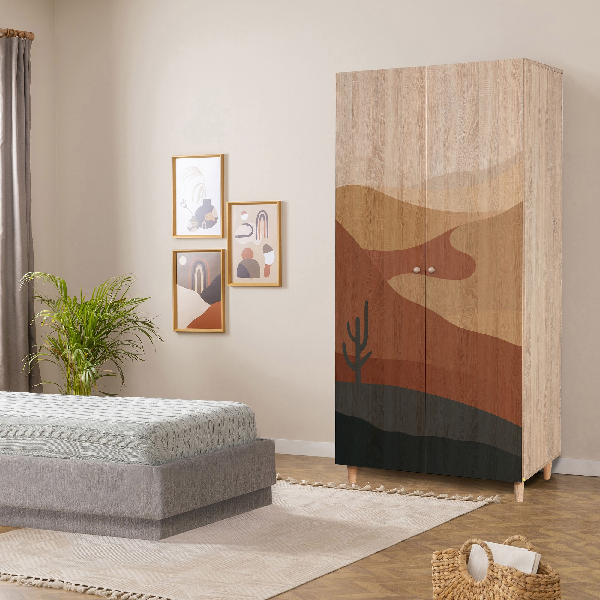 Dulap Hanah Home, PAL melaminat, 90 x 52 x 192 cm, stejar sonoma, lemn masiv, 869VEL8670 — imaginea 5