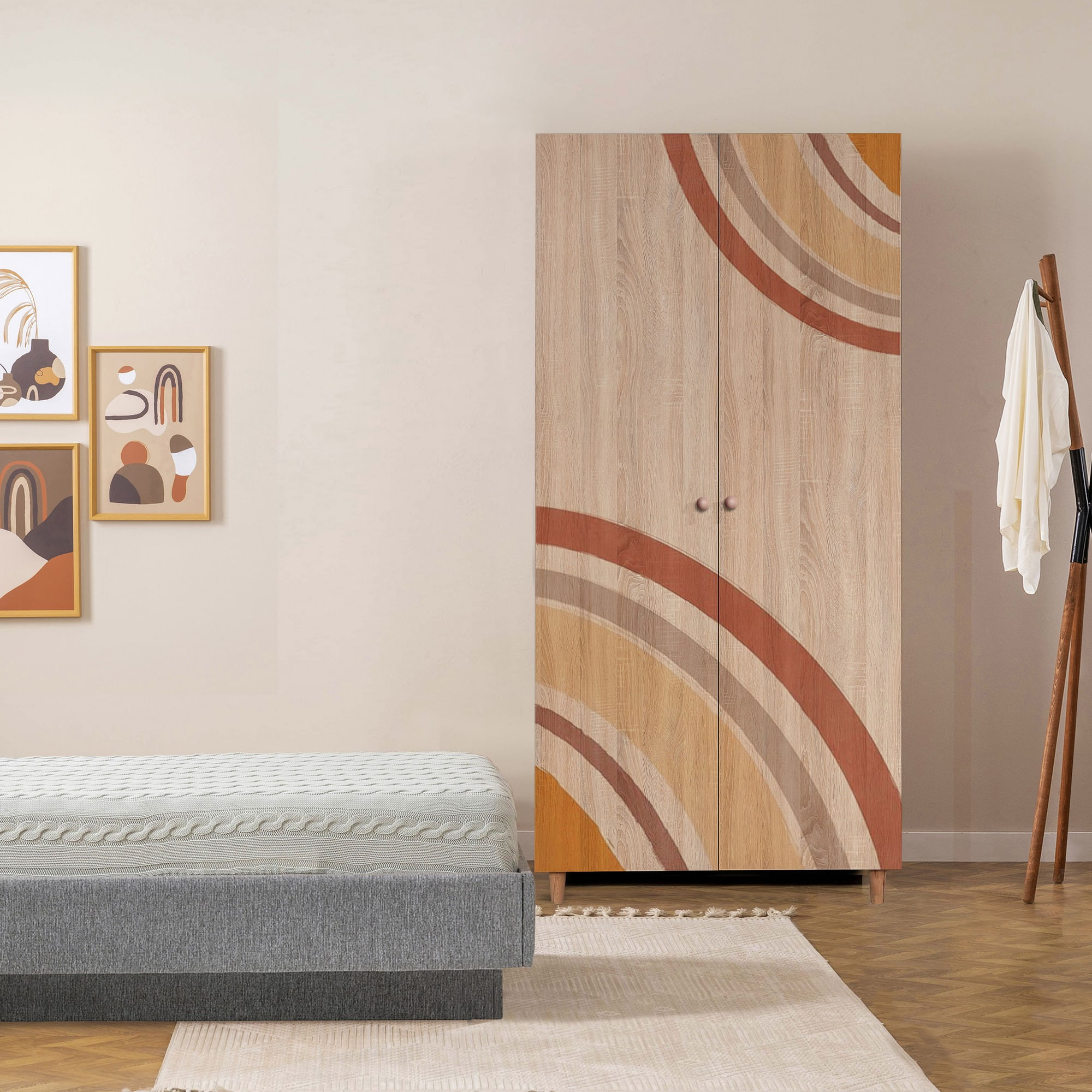 Dulap Hanah Home, PAL melaminat, 90 x 52 x 192 cm, stejar sonoma, lemn masiv, 869VEL8685 — imaginea 3