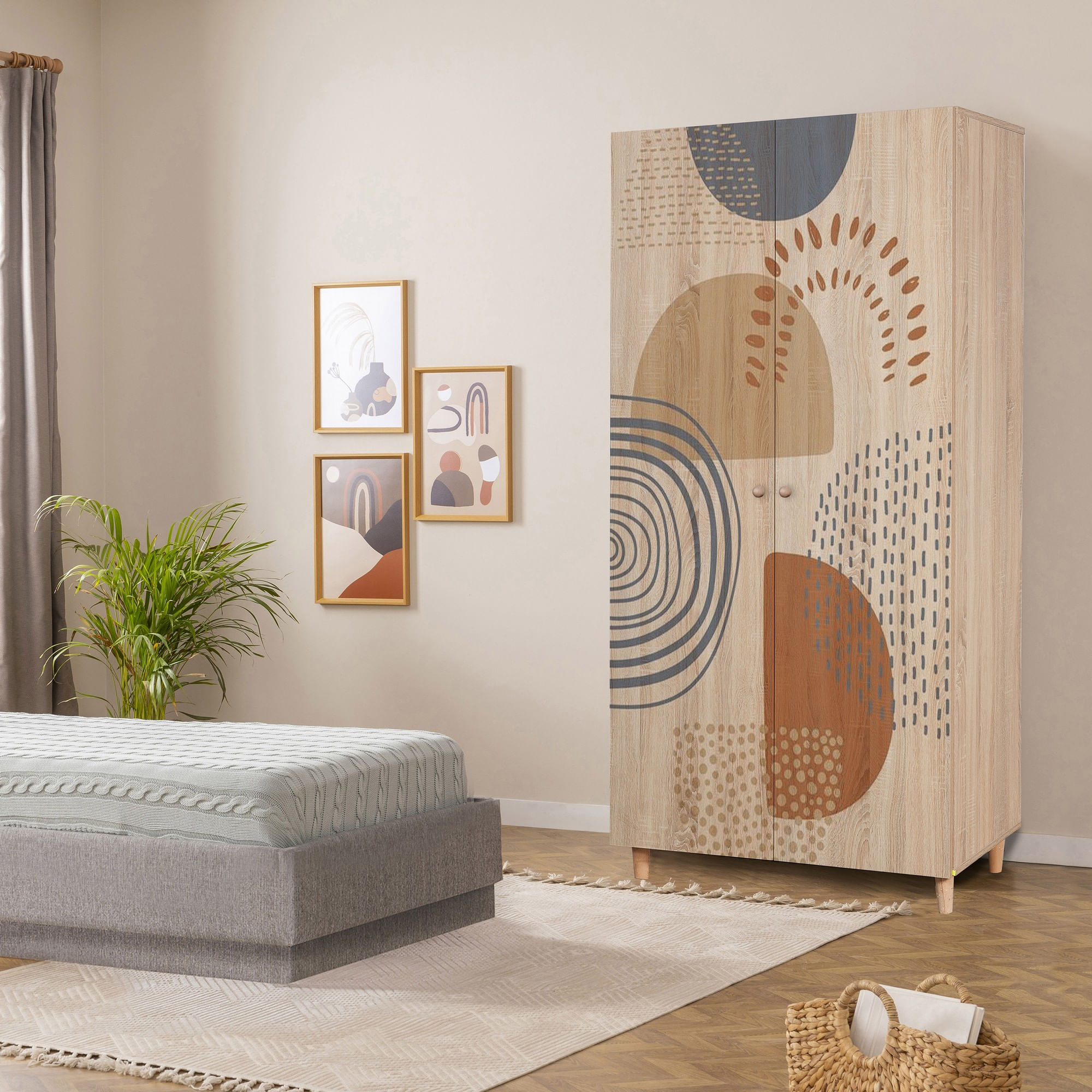 Dulap Hanah Home, PAL melaminat, 90 x 52 x 192 cm, stejar sonoma, lemn masiv, 869VEL8682 — imaginea 4