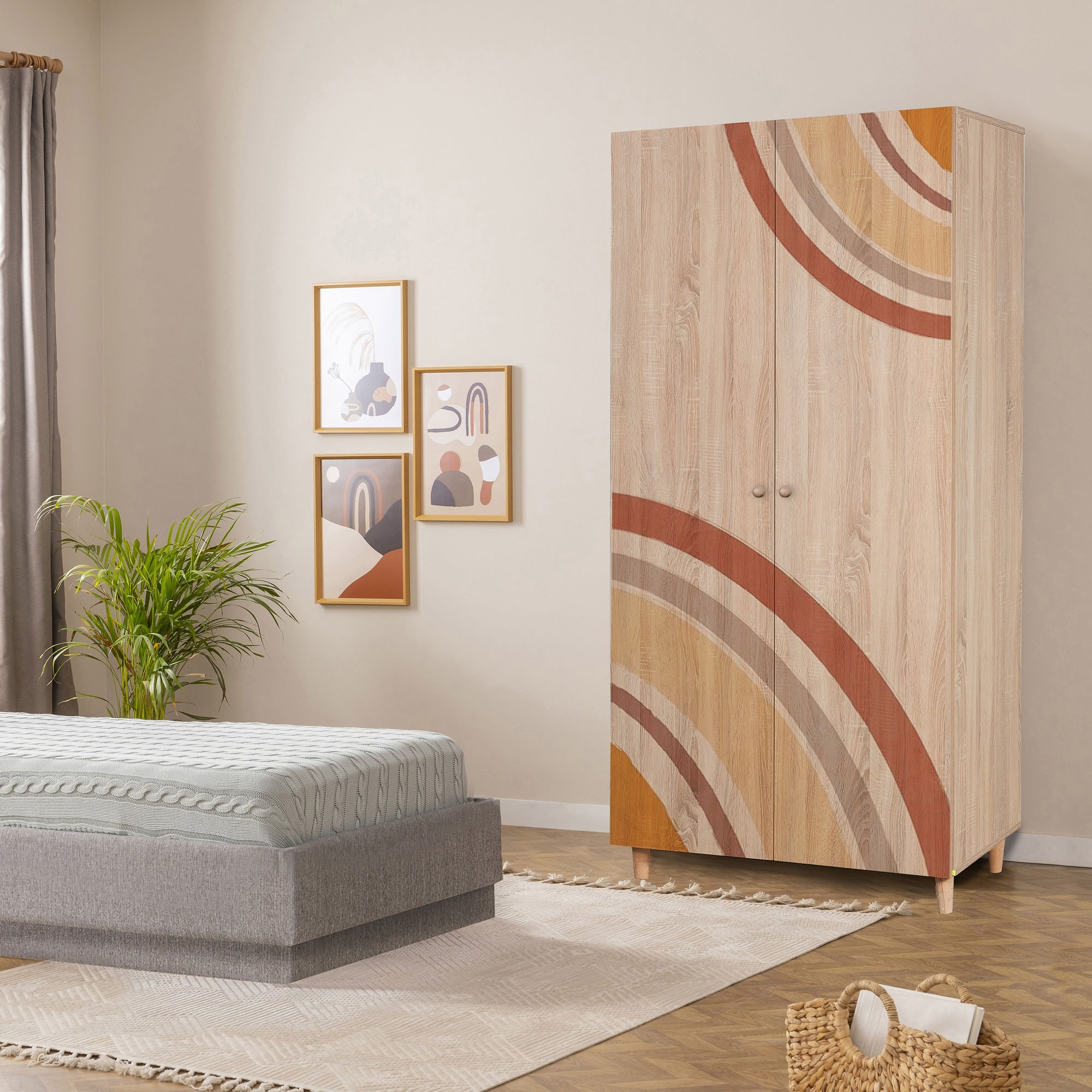 Dulap Hanah Home, PAL melaminat, 90 x 52 x 192 cm, stejar sonoma, lemn masiv, 869VEL8685 — imaginea 4