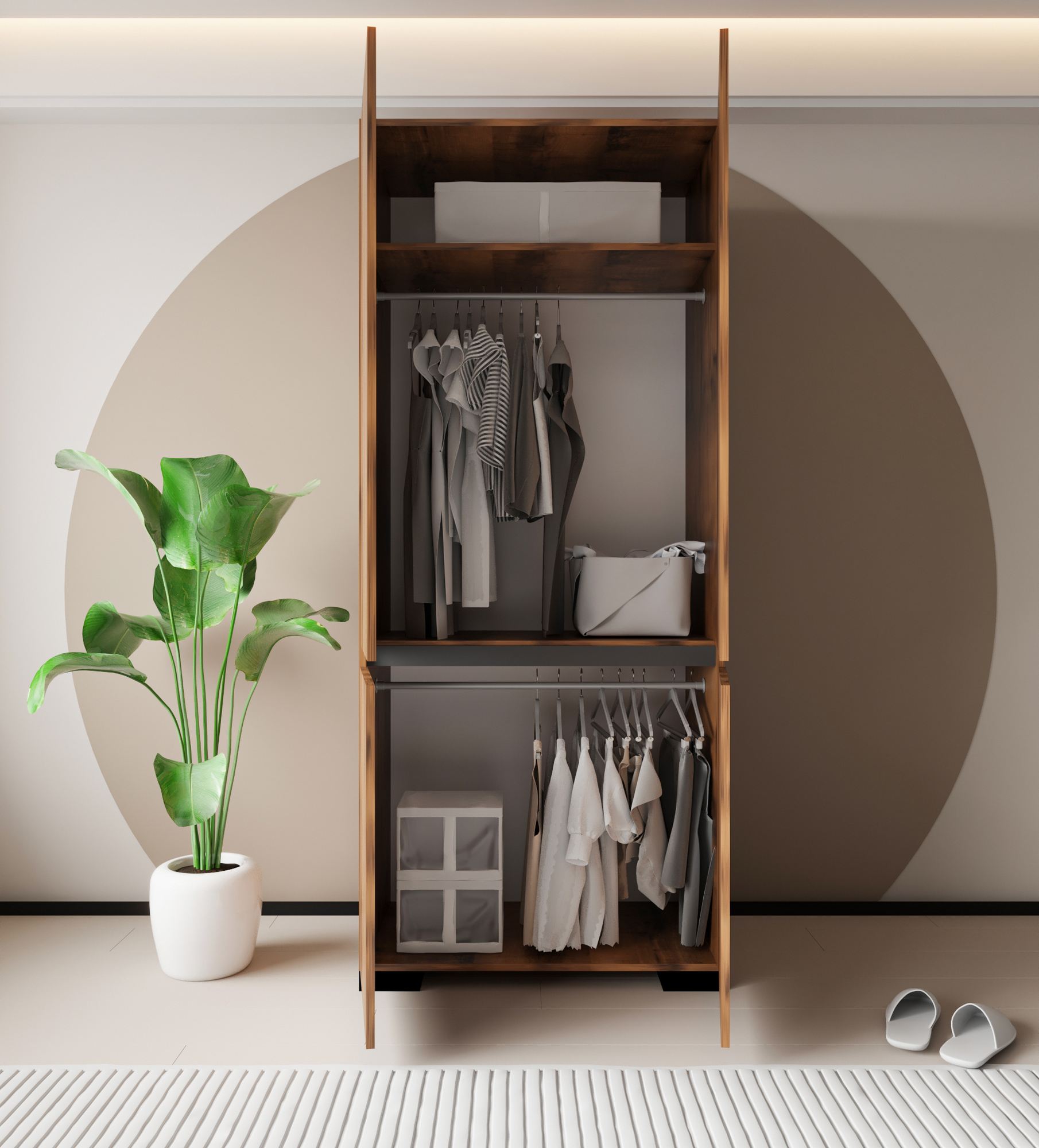 Dulap Hanah Home, PAL melaminat, 90 x 52 x 210 cm, nuc/antracit, 469ORN1111 — imaginea 3