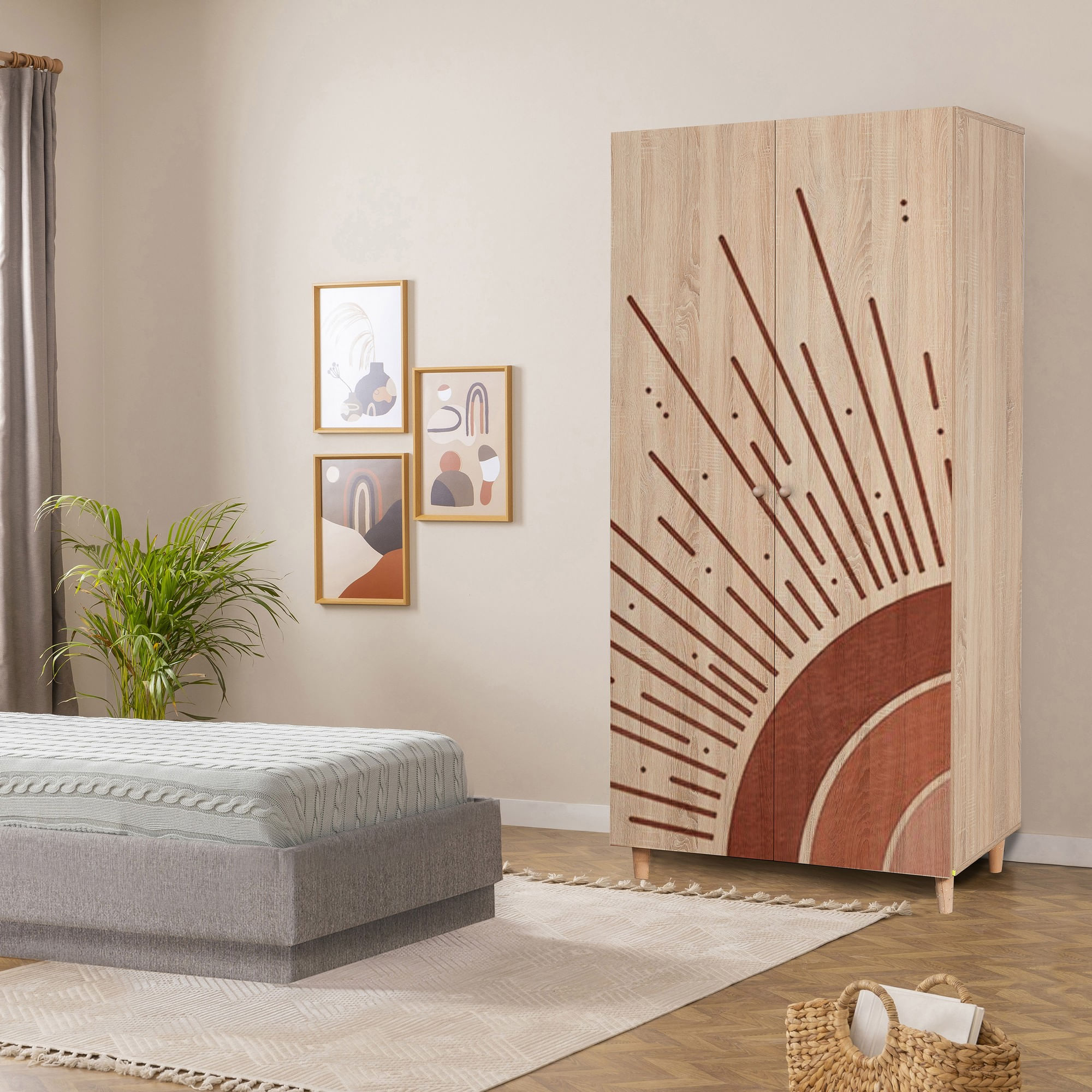 Dulap Hanah Home, PAL melaminat, 90 x 52 x 192 cm, stejar sonoma, lemn masiv, 869VEL8677 — imaginea 4