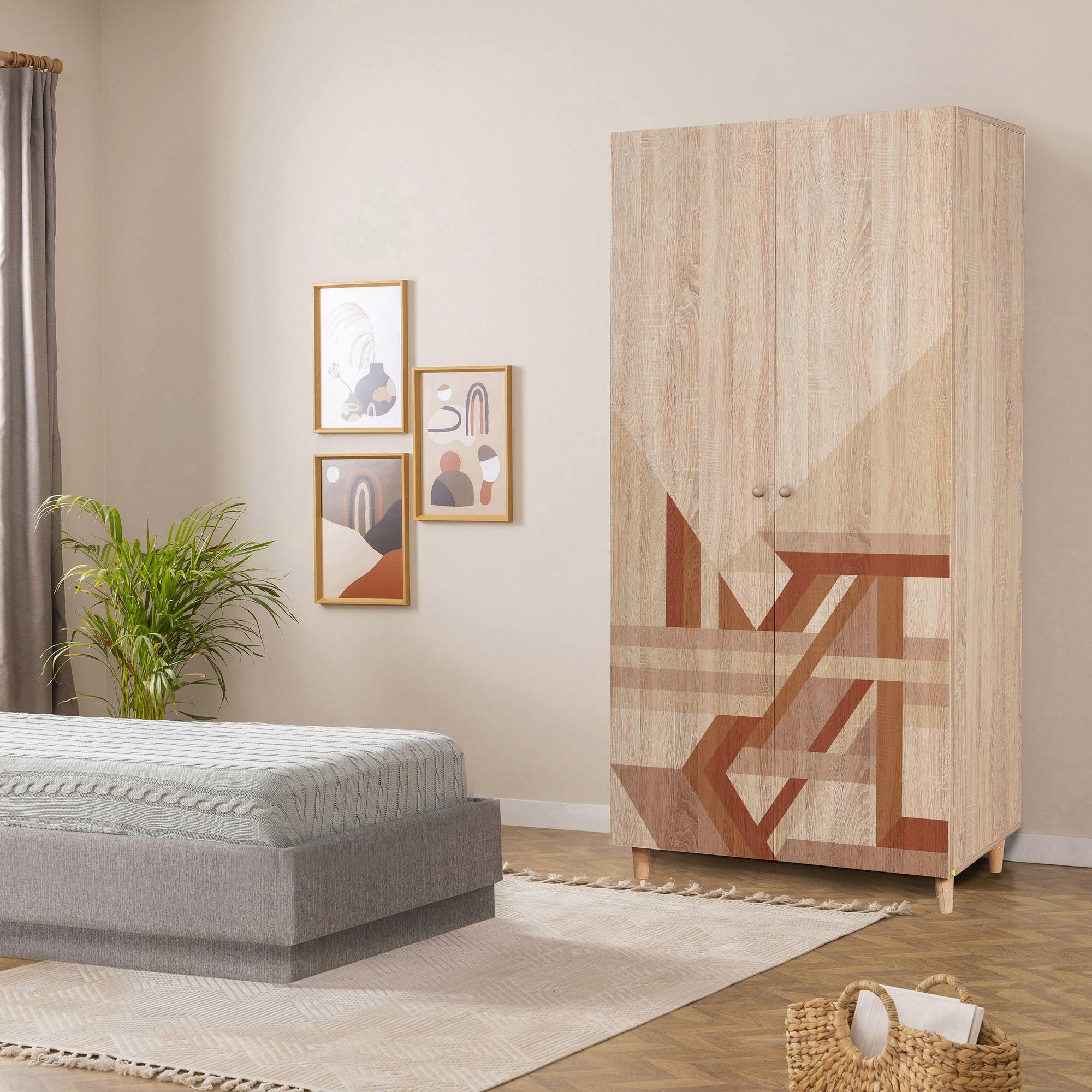 Dulap Hanah Home, PAL melaminat, 90 x 52 x 192 cm, stejar sonoma, lemn masiv, 869VEL8672 — imaginea 3