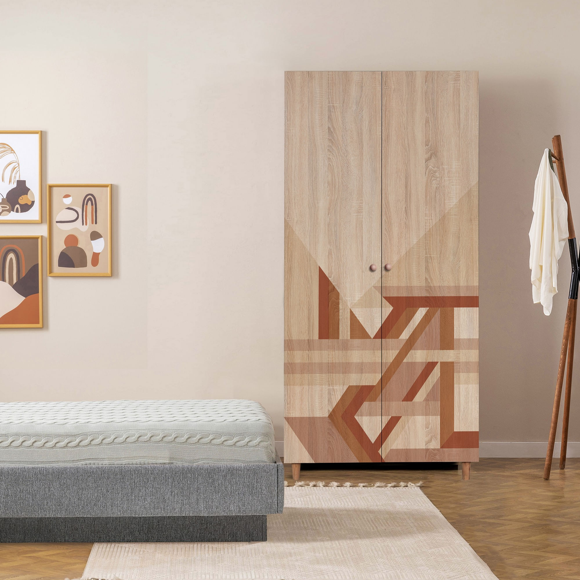 Dulap Hanah Home, PAL melaminat, 90 x 52 x 192 cm, stejar sonoma, lemn masiv, 869VEL8672 — imaginea 5