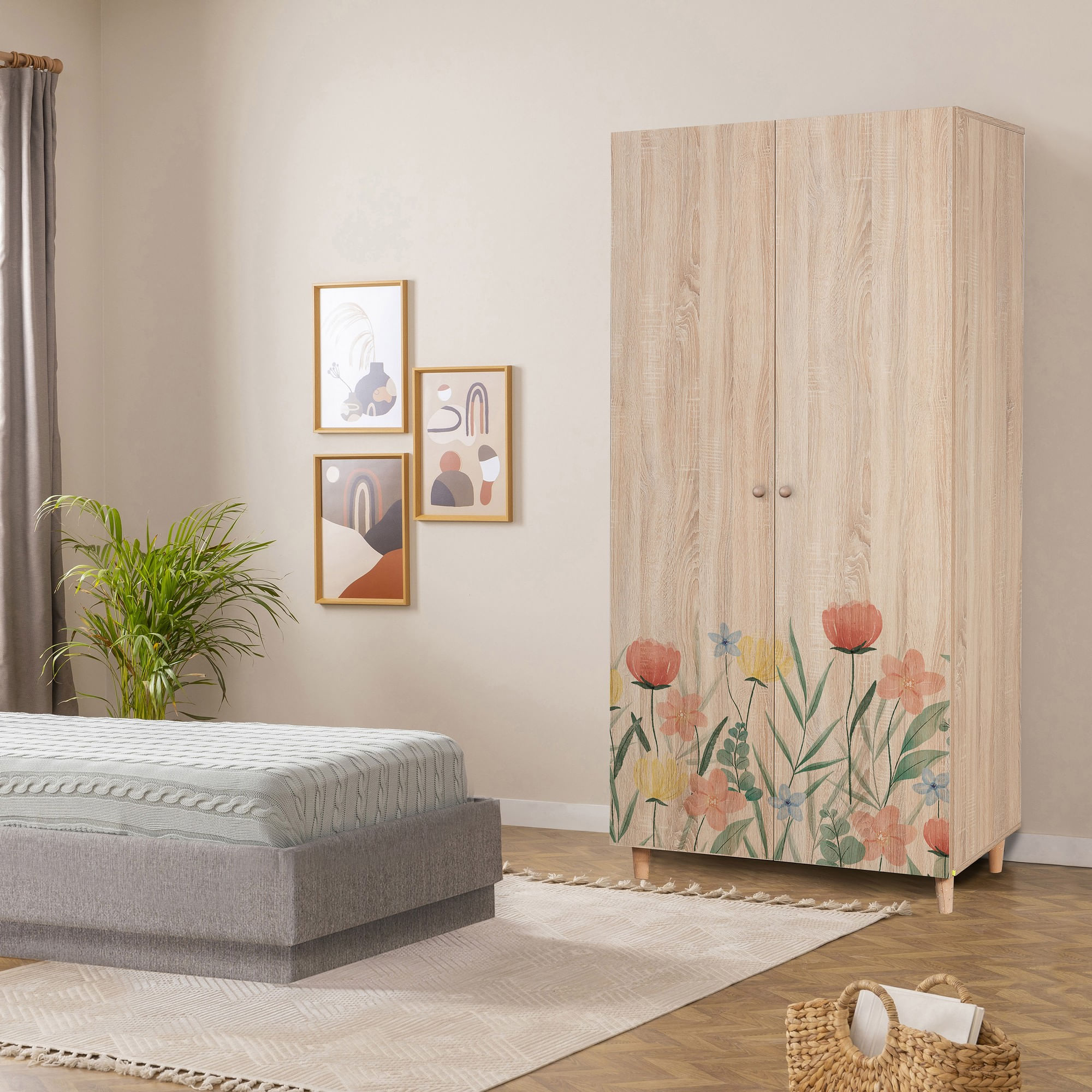 Dulap Hanah Home, PAL melaminat, 90 x 52 x 192 cm, stejar sonoma, lemn masiv, 869VEL8675 — imaginea 3