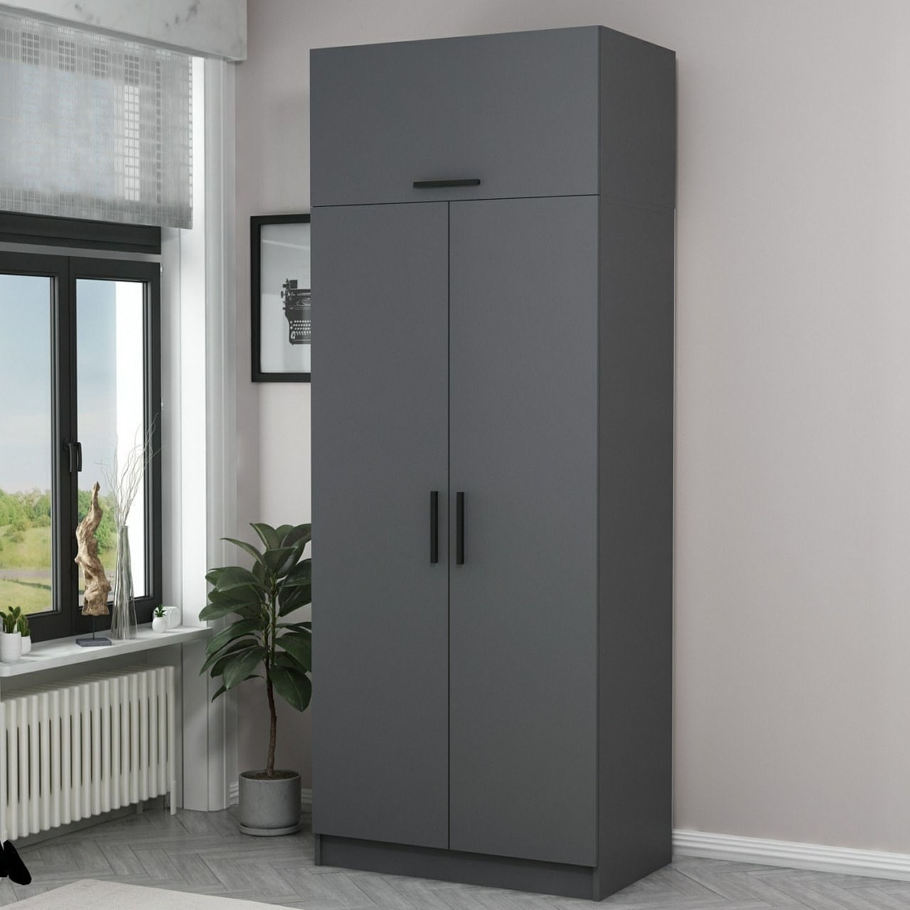 Dulap Hanah Home, PAL melaminat, 90 x 52 x 255 cm, antracit, 506MNR2230 — imaginea 7