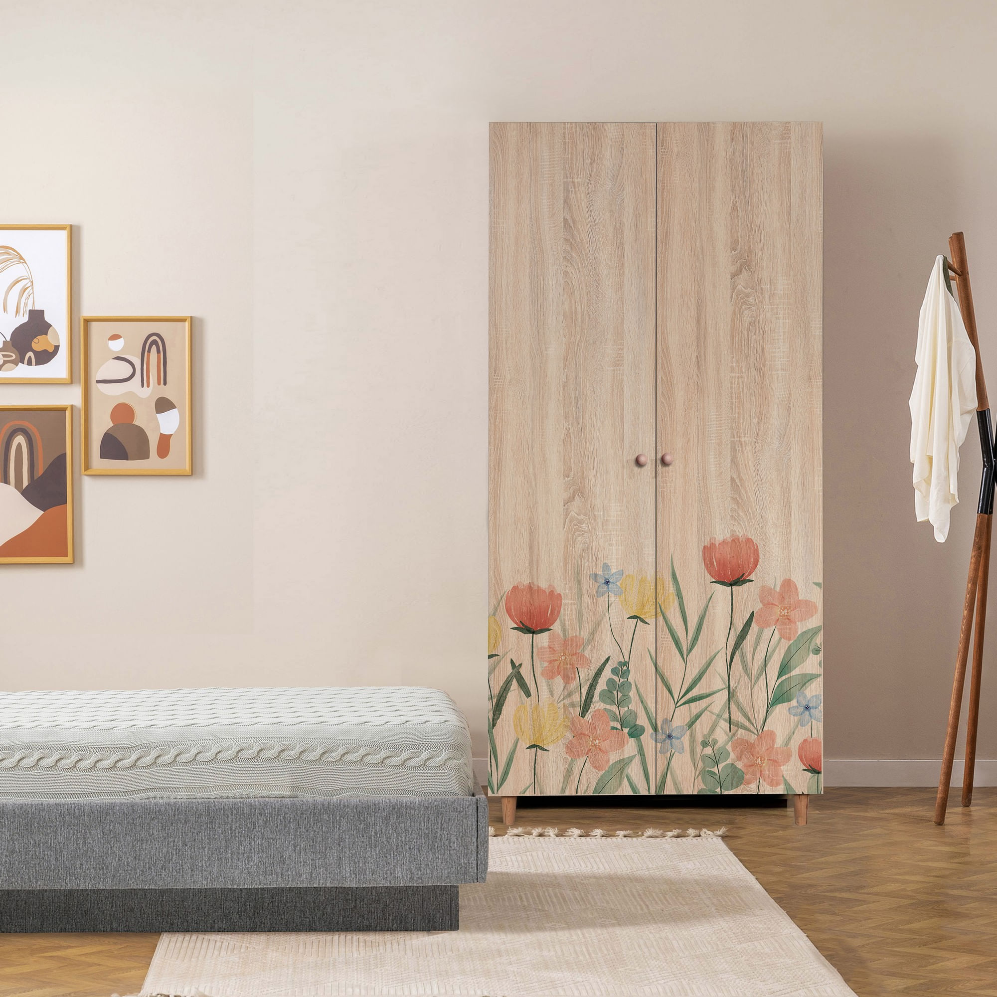 Dulap Hanah Home, PAL melaminat, 90 x 52 x 192 cm, stejar sonoma, lemn masiv, 869VEL8675 — imaginea 5