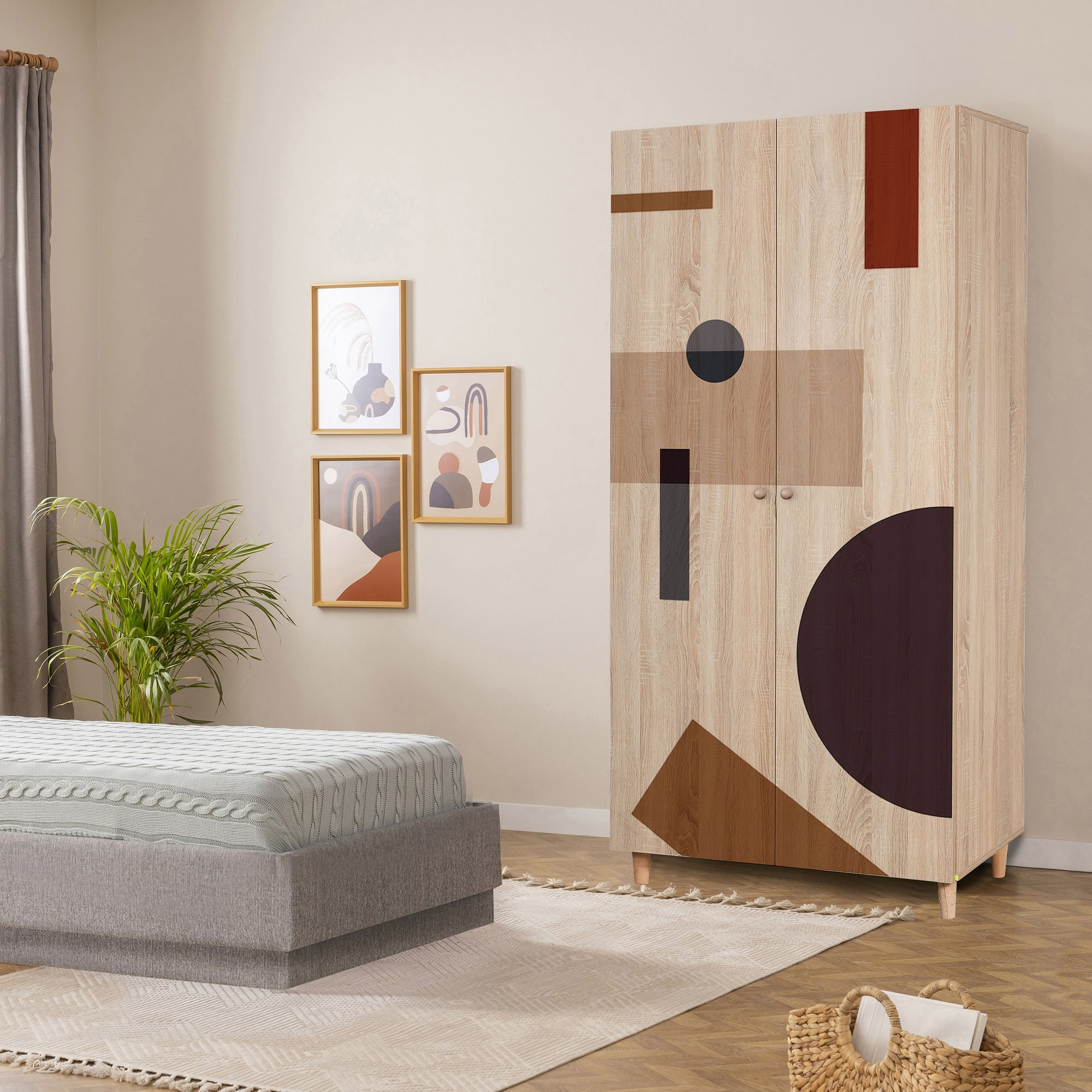 Dulap Hanah Home, PAL melaminat, 90 x 52 x 192 cm, stejar sonoma, lemn masiv, 869VEL8676 — imaginea 5
