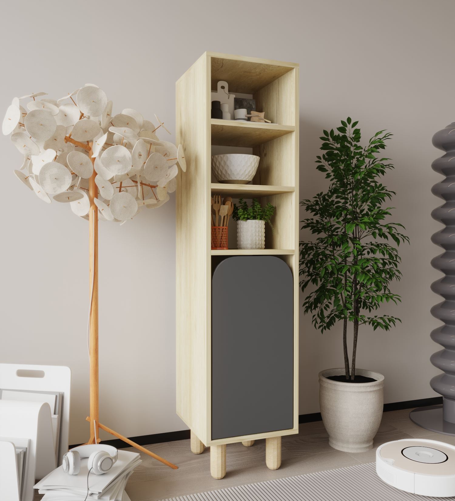 Dulap multifuncțional Hanah Home, PAL melaminat, 37 x 40 x 155 cm, sapphire stejar/antracit, 469ORN1306 — imaginea 2
