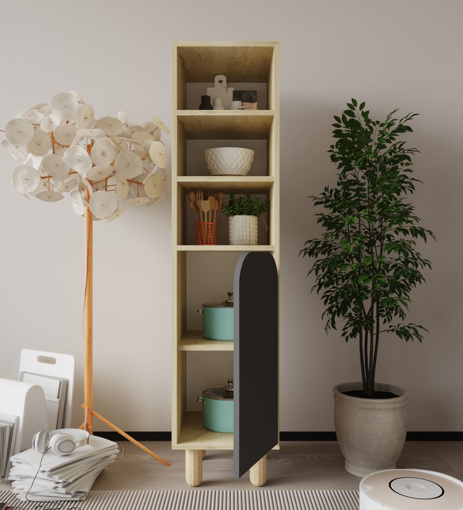 Dulap multifuncțional Hanah Home, PAL melaminat, 37 x 40 x 155 cm, sapphire stejar/antracit, 469ORN1306 — imaginea 4