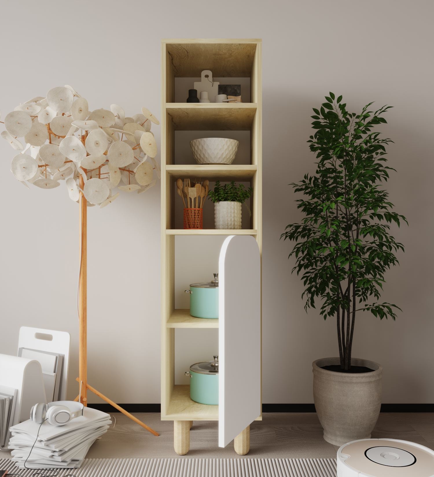 Dulap multifuncțional Hanah Home, PAL melaminat, 37 x 40 x 155 cm, sapphire stejar/alb, 469ORN1307 — imaginea 2