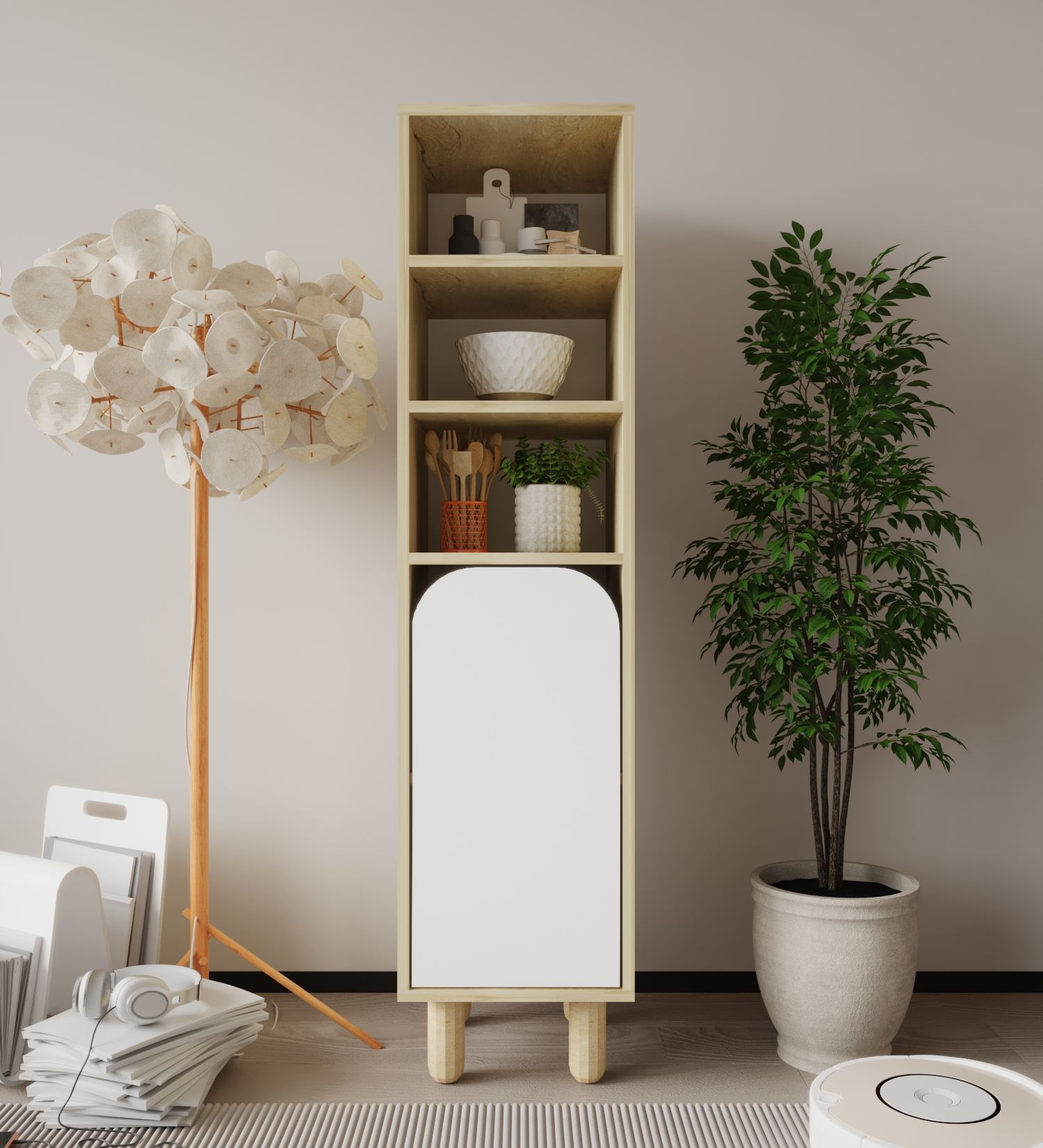 Dulap multifuncțional Hanah Home, PAL melaminat, 37 x 40 x 155 cm, sapphire stejar/alb, 469ORN1307 — imaginea 5
