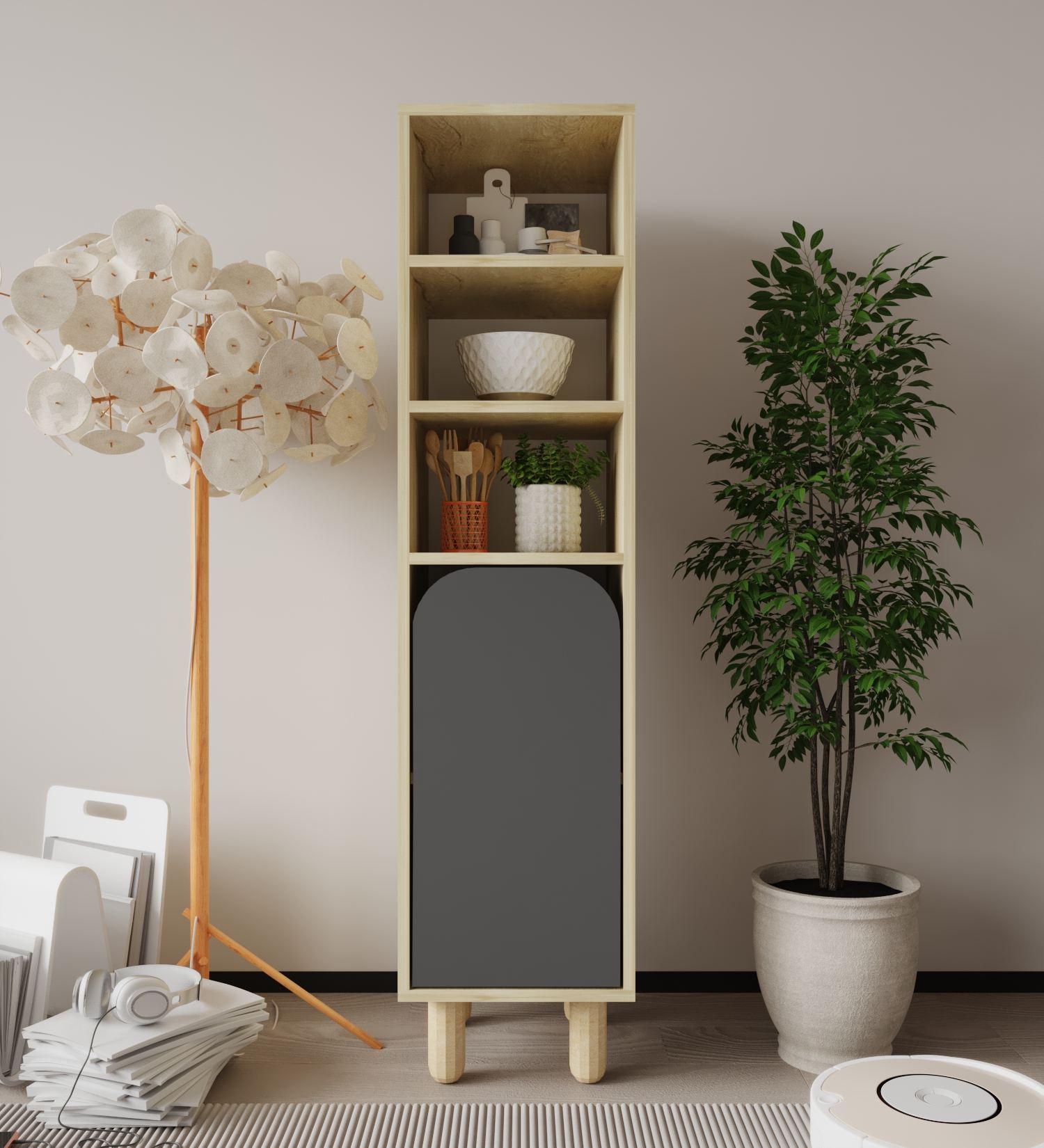 Dulap multifuncțional Hanah Home, PAL melaminat, 37 x 40 x 155 cm, sapphire stejar/antracit, 469ORN1306 — imaginea 5