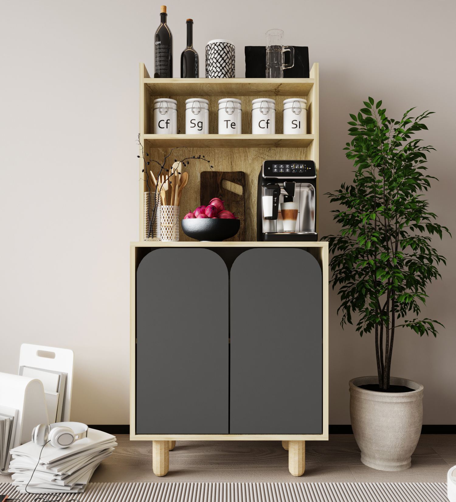 Dulap multifuncțional Hanah Home, PAL melaminat, 70 x 40 x 155 cm, sapphire stejar/antracit, 469ORN1314 — imaginea 2