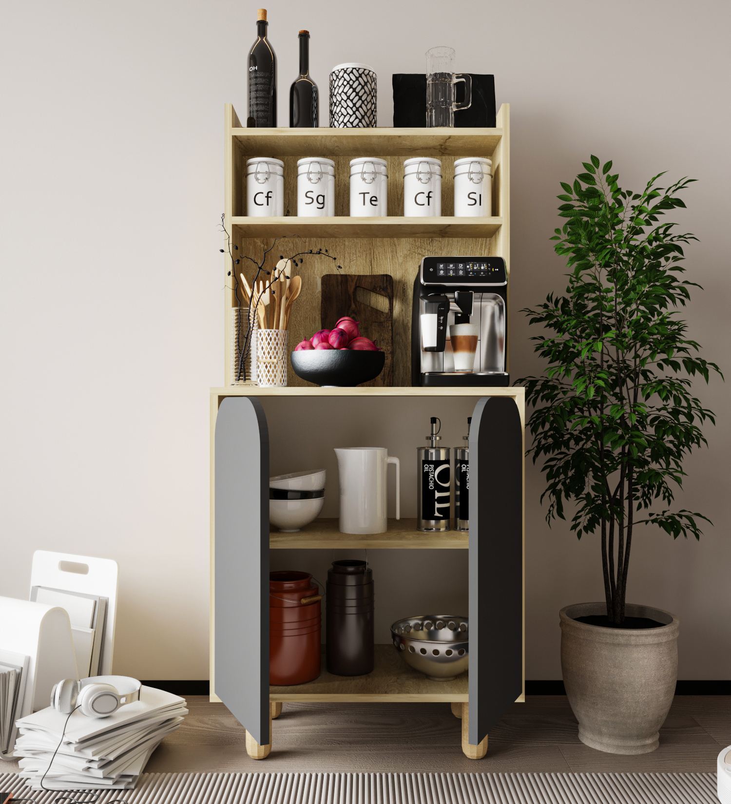 Dulap multifuncțional Hanah Home, PAL melaminat, 70 x 40 x 155 cm, sapphire stejar/antracit, 469ORN1314 — imaginea 3