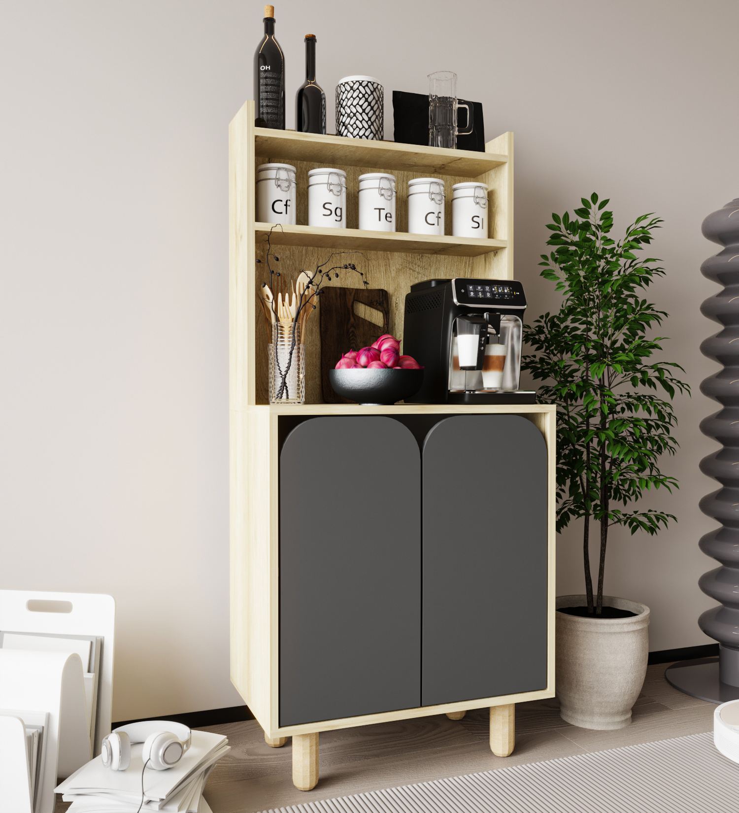 Dulap multifuncțional Hanah Home, PAL melaminat, 70 x 40 x 155 cm, sapphire stejar/antracit, 469ORN1314 — imaginea 5
