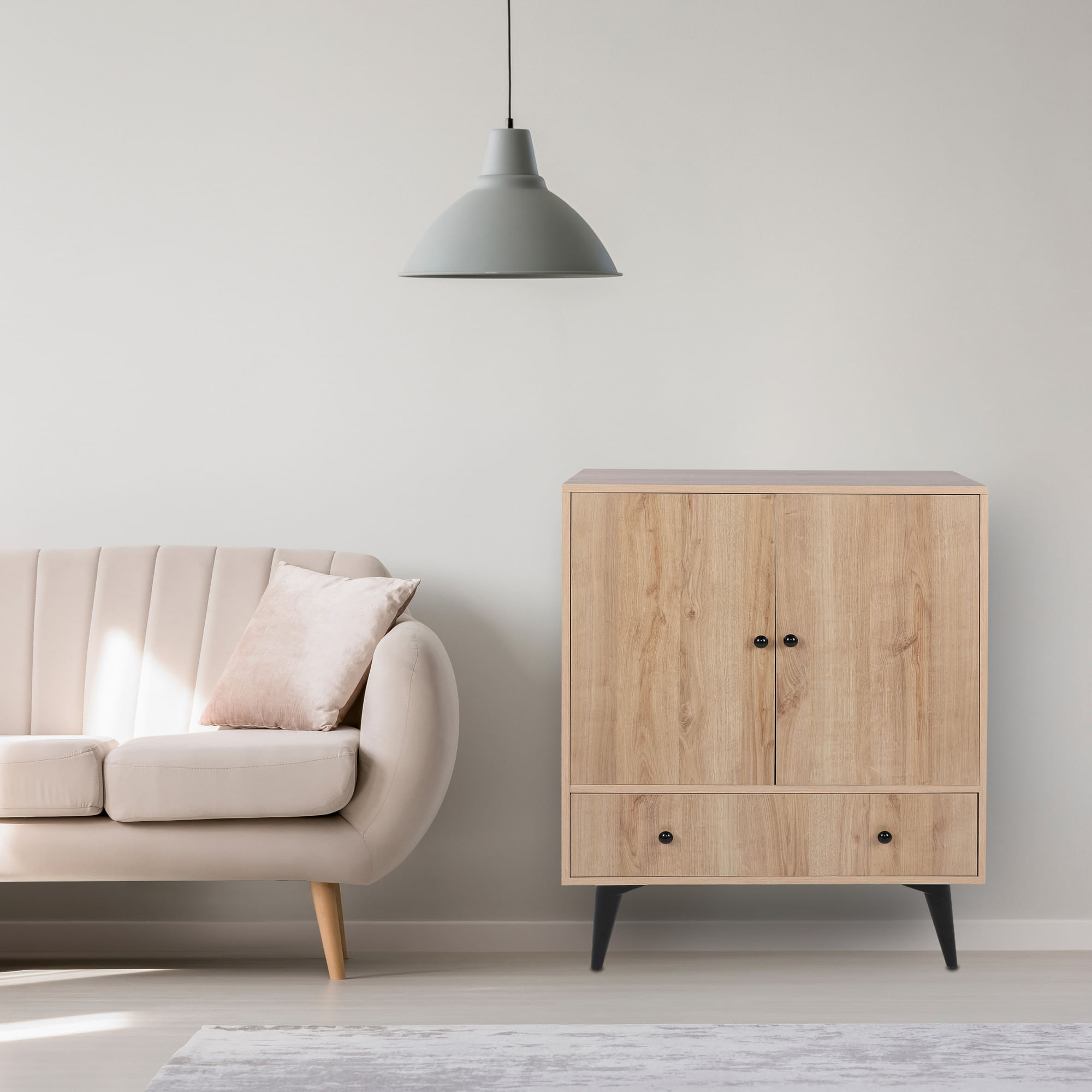 Dulap multifuncțional Hanah Home, PAL melaminat, 90 x 113 x 35 cm, stejar/negru, 811MDD4139 — imaginea 2
