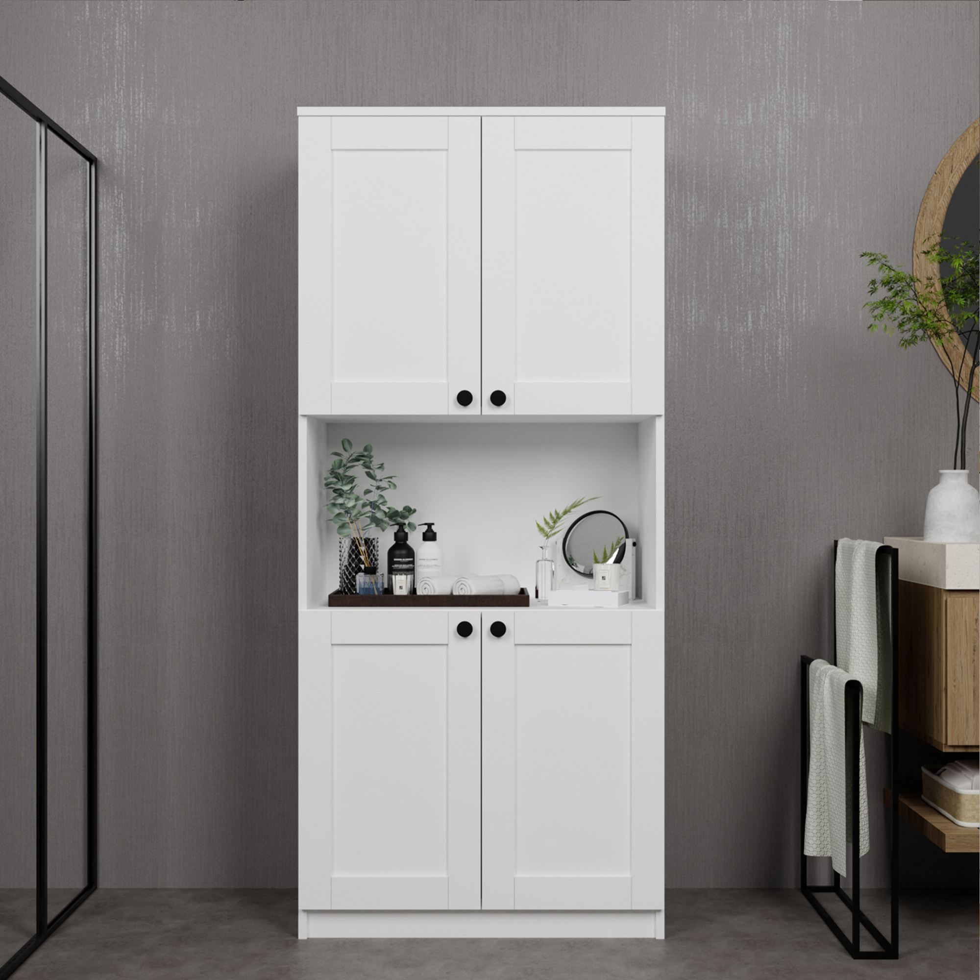 Dulap multifuncțional Hanah Home, PAL melaminat, 80 x 44.5 x 180 cm, alb, 350MWD1209 — imaginea 9