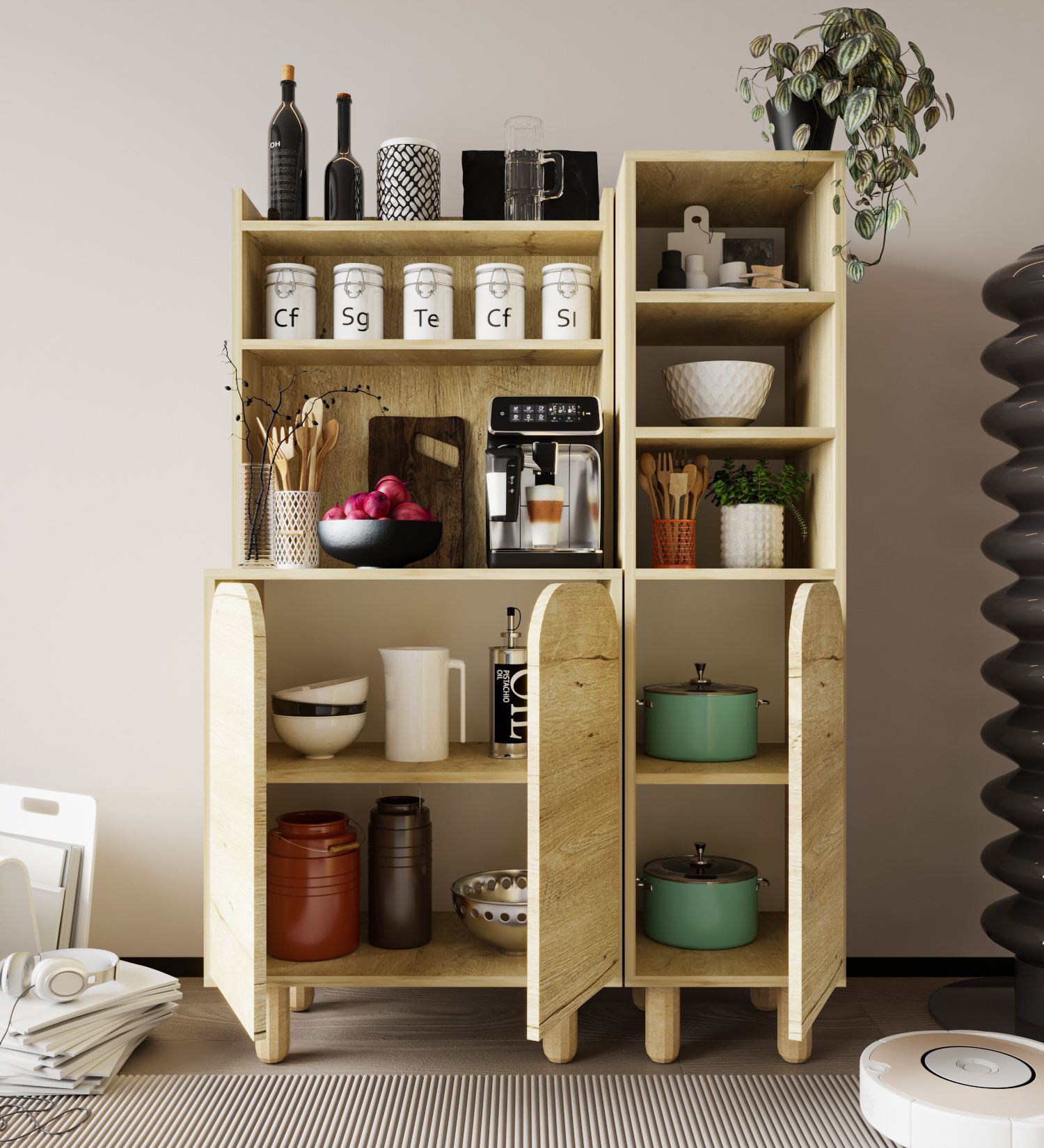Dulap multifuncțional Hanah Home, PAL melaminat, 105 x 40 x 155 cm, sapphire stejar, 469ORN1316 — imaginea 2