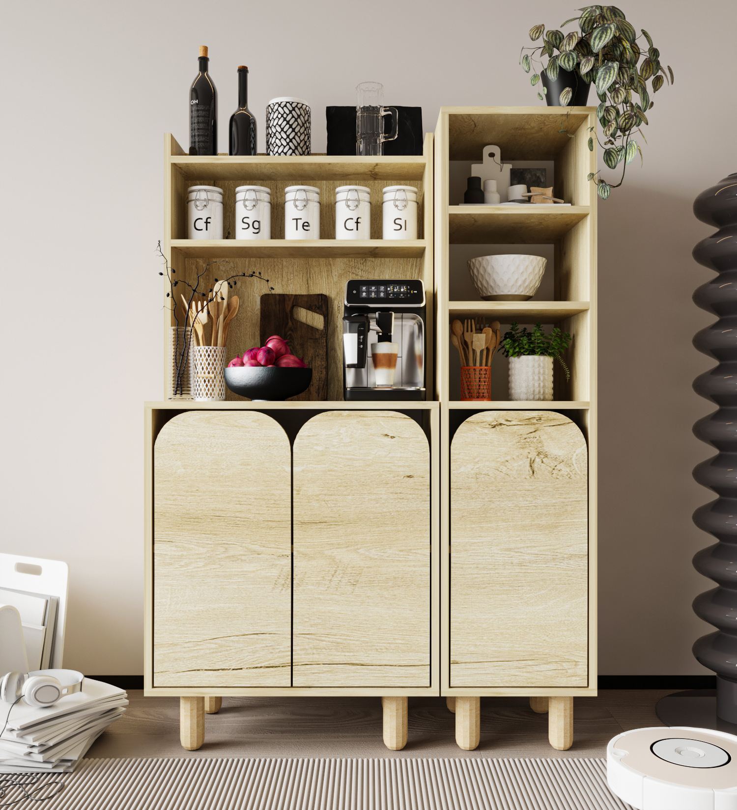 Dulap multifuncțional Hanah Home, PAL melaminat, 105 x 40 x 155 cm, sapphire stejar, 469ORN1316 — imaginea 5