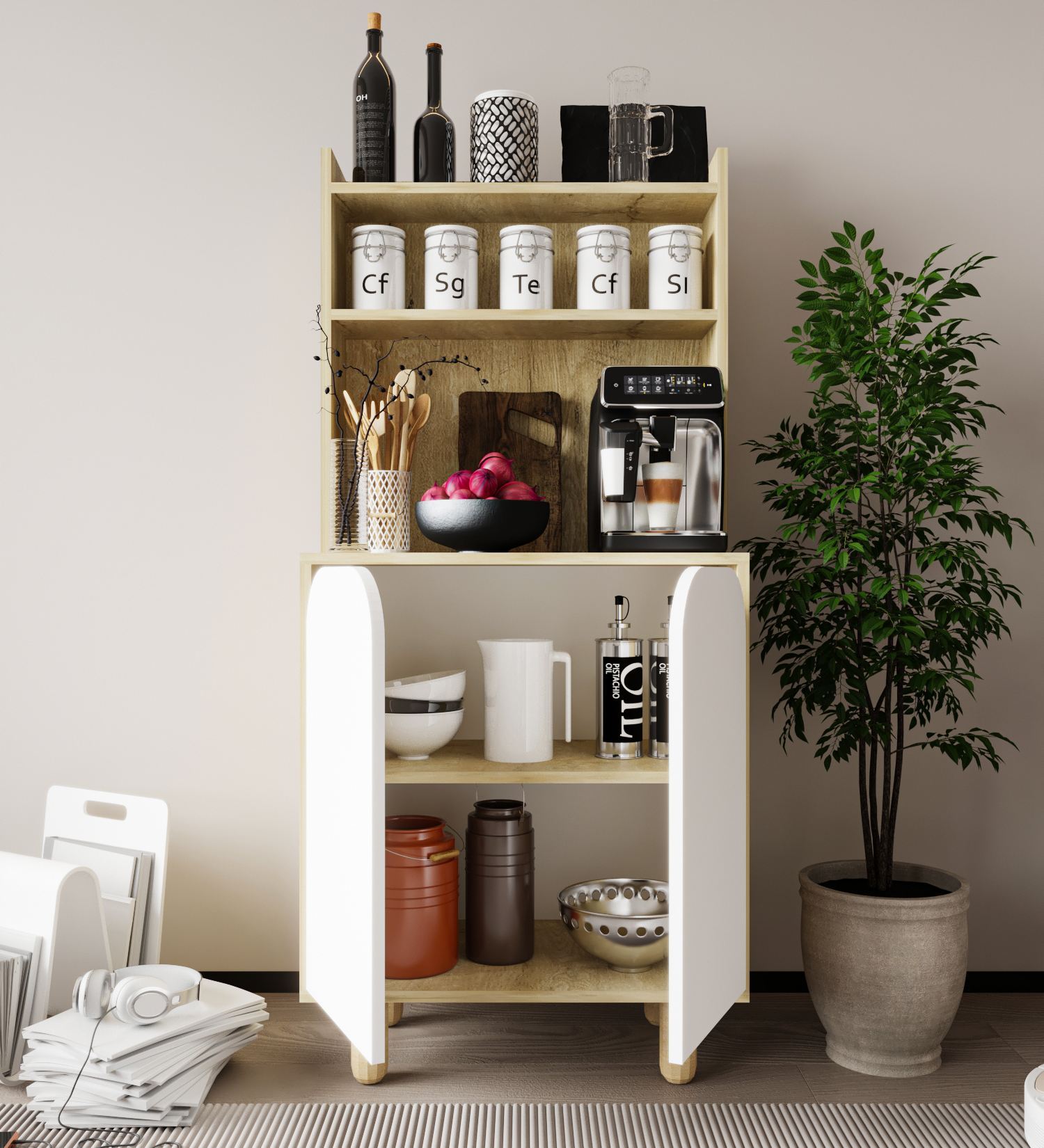 Dulap multifuncțional Hanah Home, PAL melaminat, 70 x 40 x 155 cm, sapphire stejar/alb, 469ORN1312 — imaginea 3