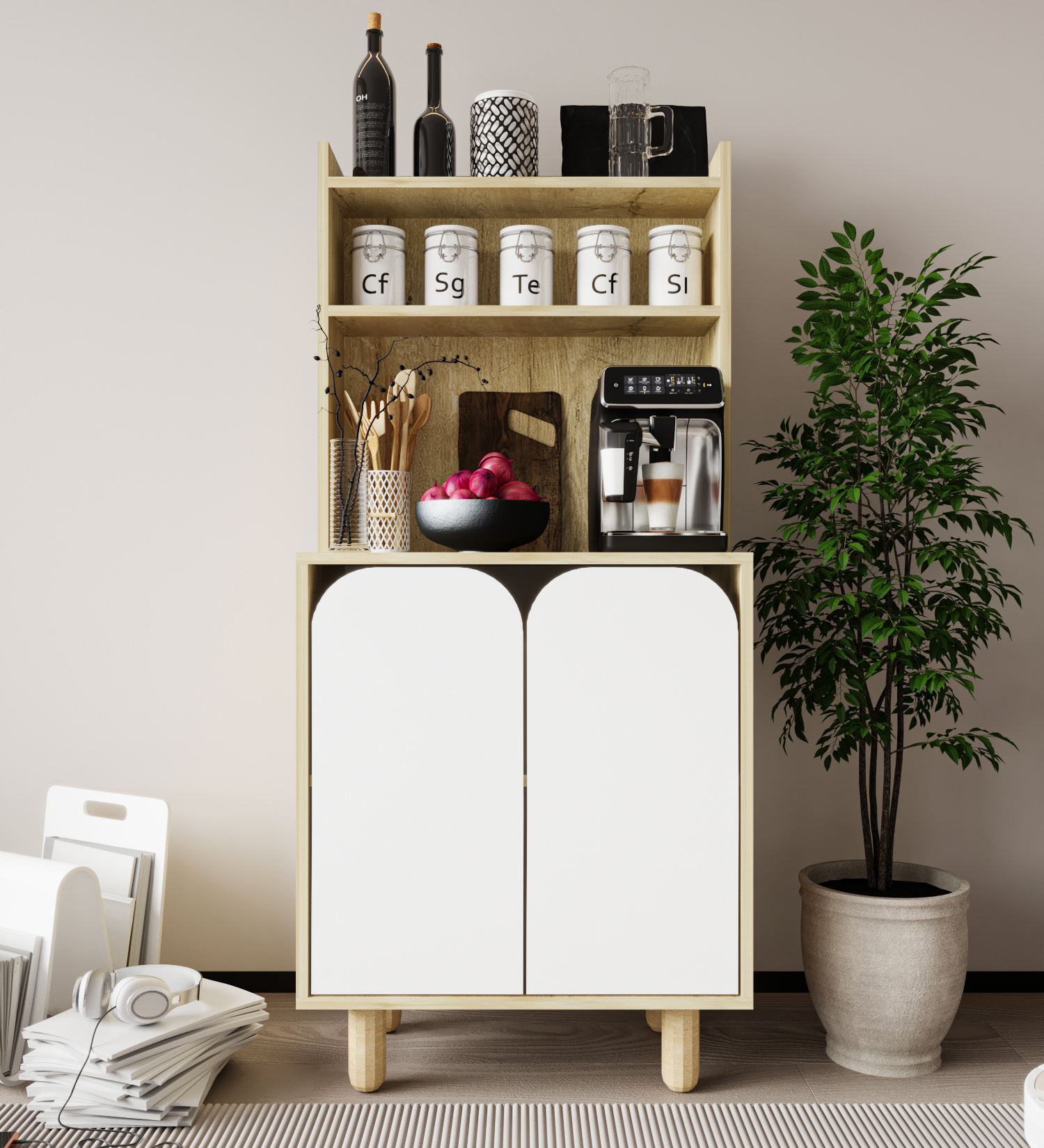 Dulap multifuncțional Hanah Home, PAL melaminat, 70 x 40 x 155 cm, sapphire stejar/alb, 469ORN1312 — imaginea 4