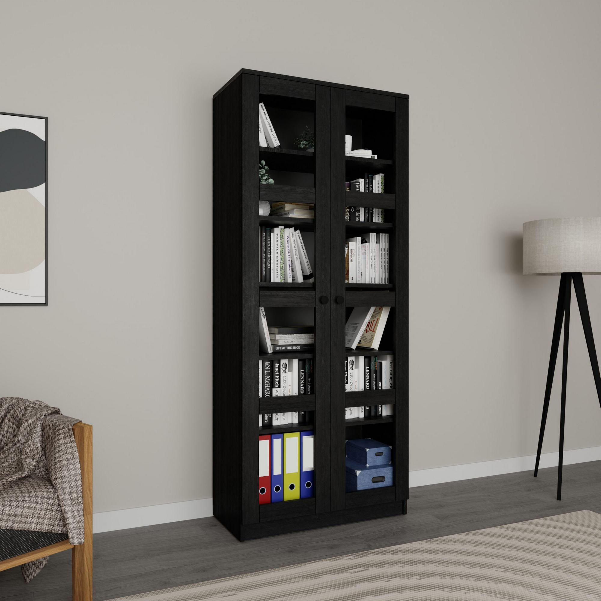 Dulap multifuncțional Hanah Home, PAL melaminat, 80 x 37 x 190 cm, negru, 350MWD1206 — imaginea 2