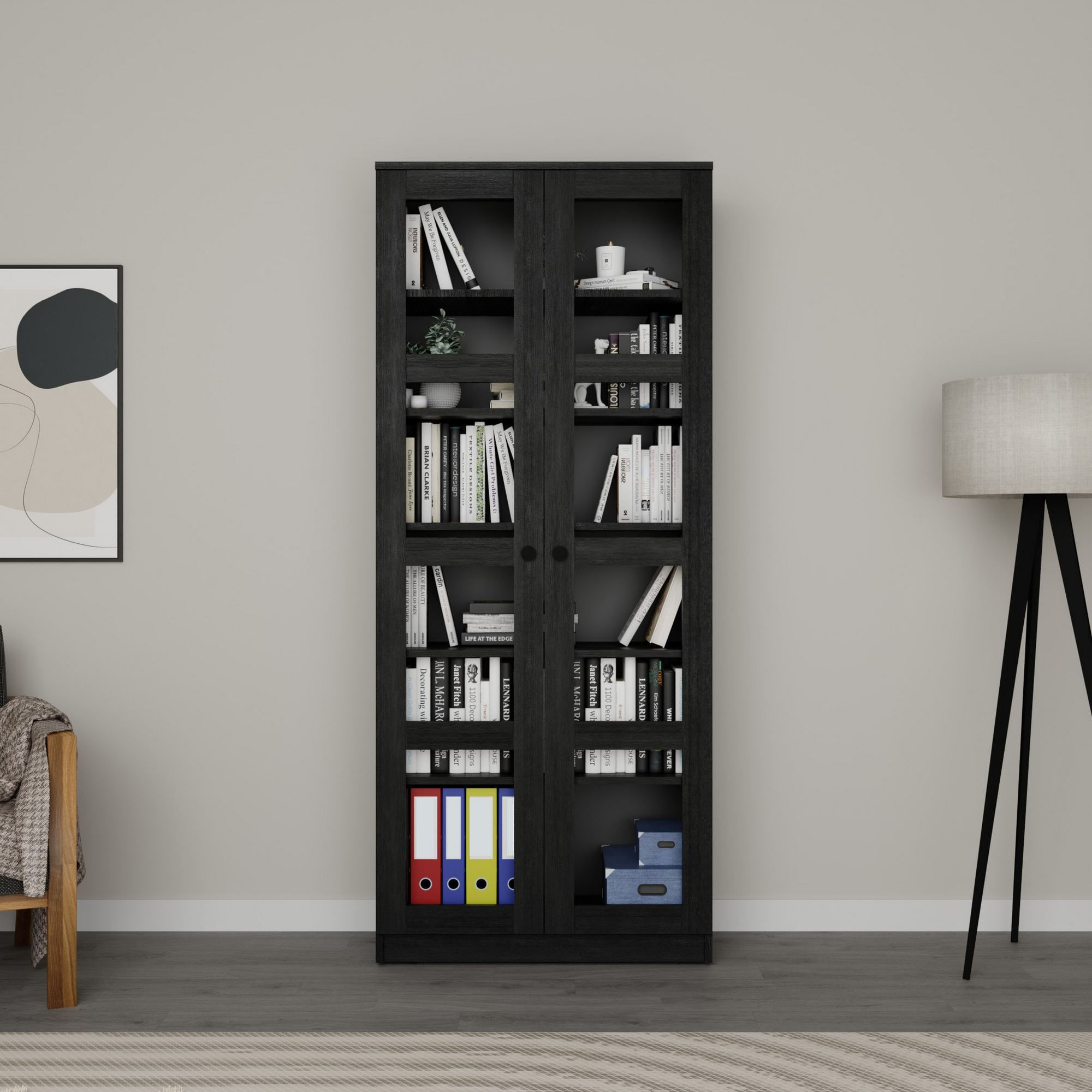 Dulap multifuncțional Hanah Home, PAL melaminat, 80 x 37 x 190 cm, negru, 350MWD1206 — imaginea 4
