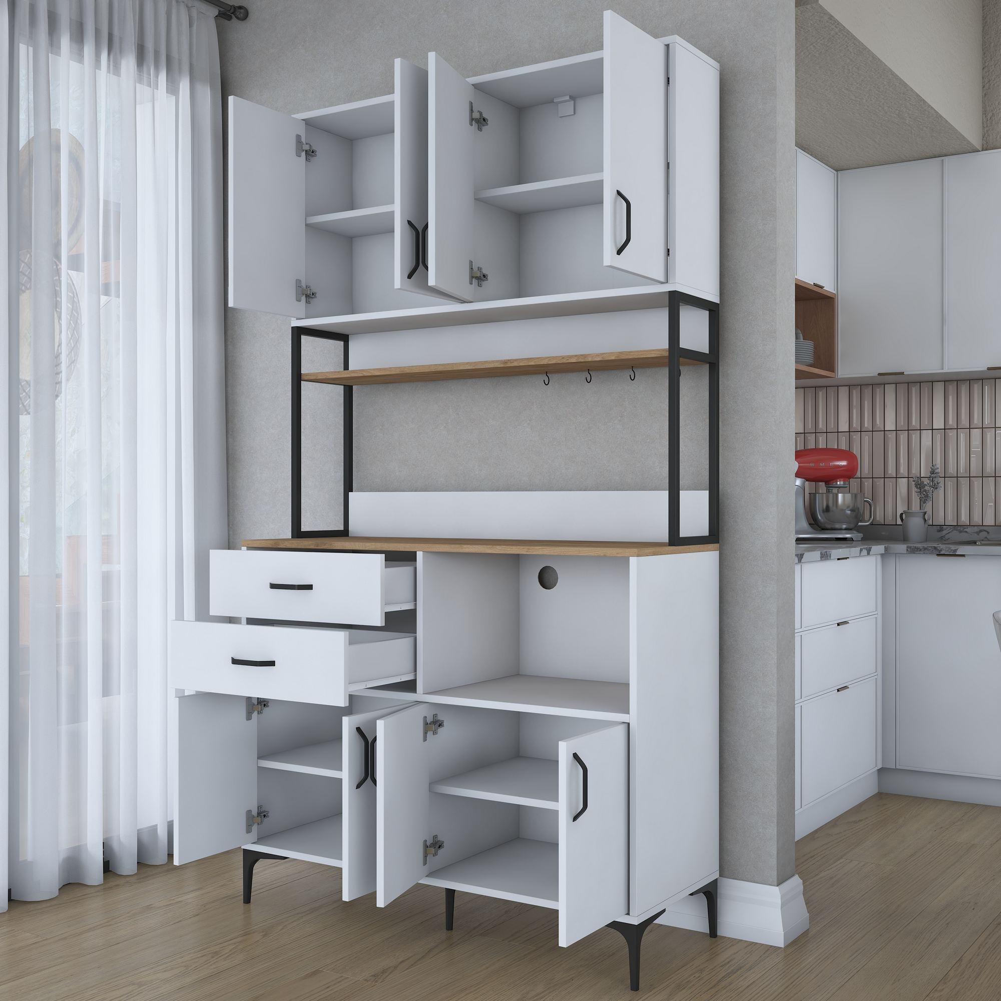 Dulap multifuncțional Hanah Home, PAL melaminat, 120 x 45 x 218.6 cm, nuc/alb, 893RAN5511 — imaginea 3