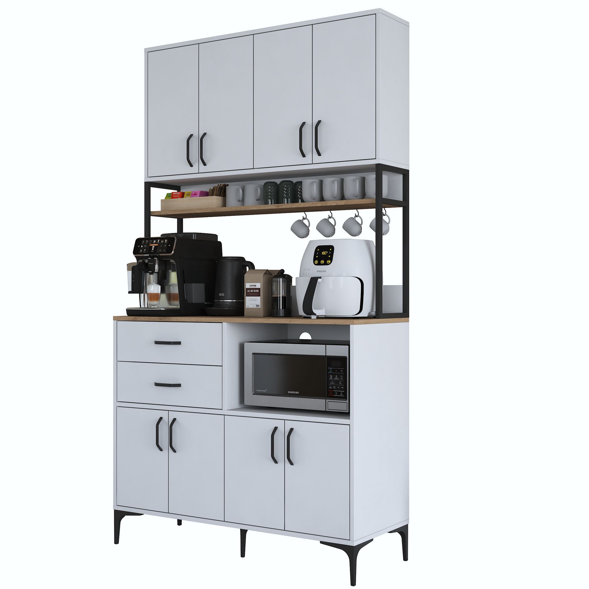 Dulap multifuncțional Hanah Home, PAL melaminat, 120 x 45 x 218.6 cm, nuc/alb, 893RAN5511 — imaginea 4