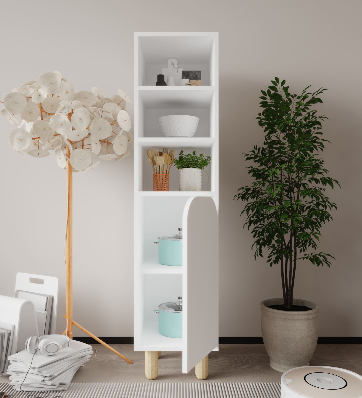 Dulap multifuncțional Hanah Home, PAL melaminat, 37 x 40 x 155 cm, alb, 469ORN1305 — imaginea 3
