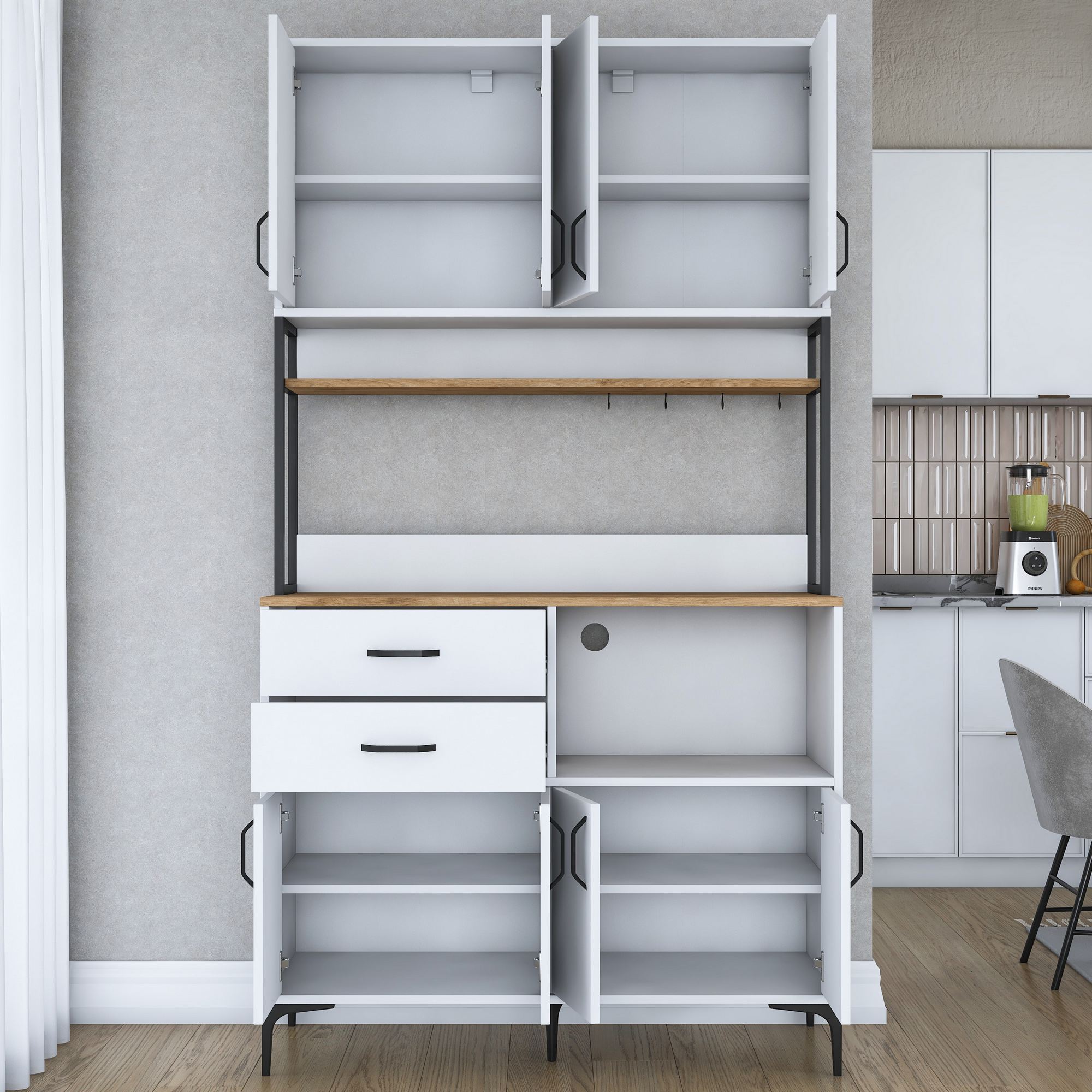 Dulap multifuncțional Hanah Home, PAL melaminat, 120 x 45 x 218.6 cm, nuc/alb, 893RAN5511 — imaginea 5