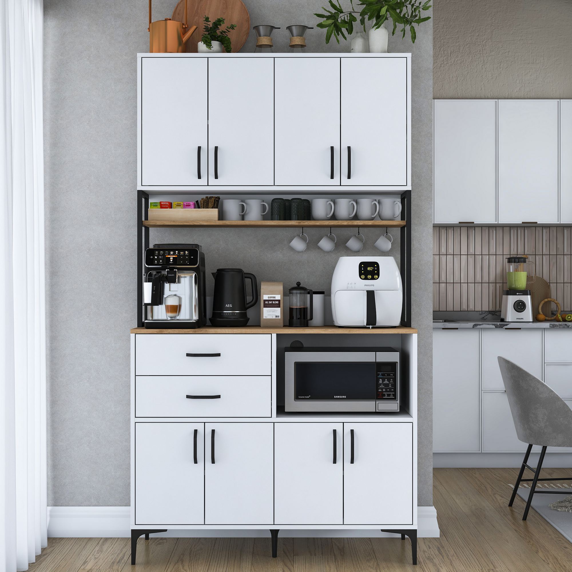 Dulap multifuncțional Hanah Home, PAL melaminat, 120 x 45 x 218.6 cm, nuc/alb, 893RAN5511 — imaginea 6