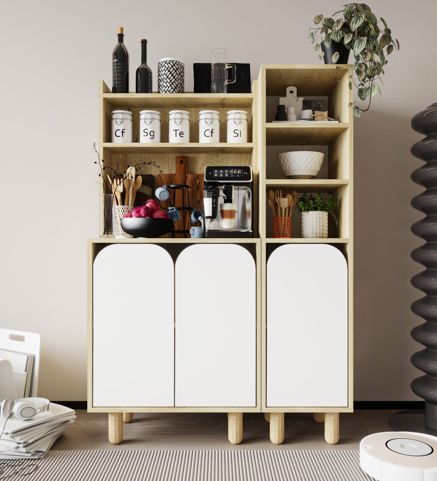 Dulap multifuncțional Hanah Home, PAL melaminat, 105 x 40 x 155 cm, sapphire stejar/alb, 469ORN1309 — imaginea 3