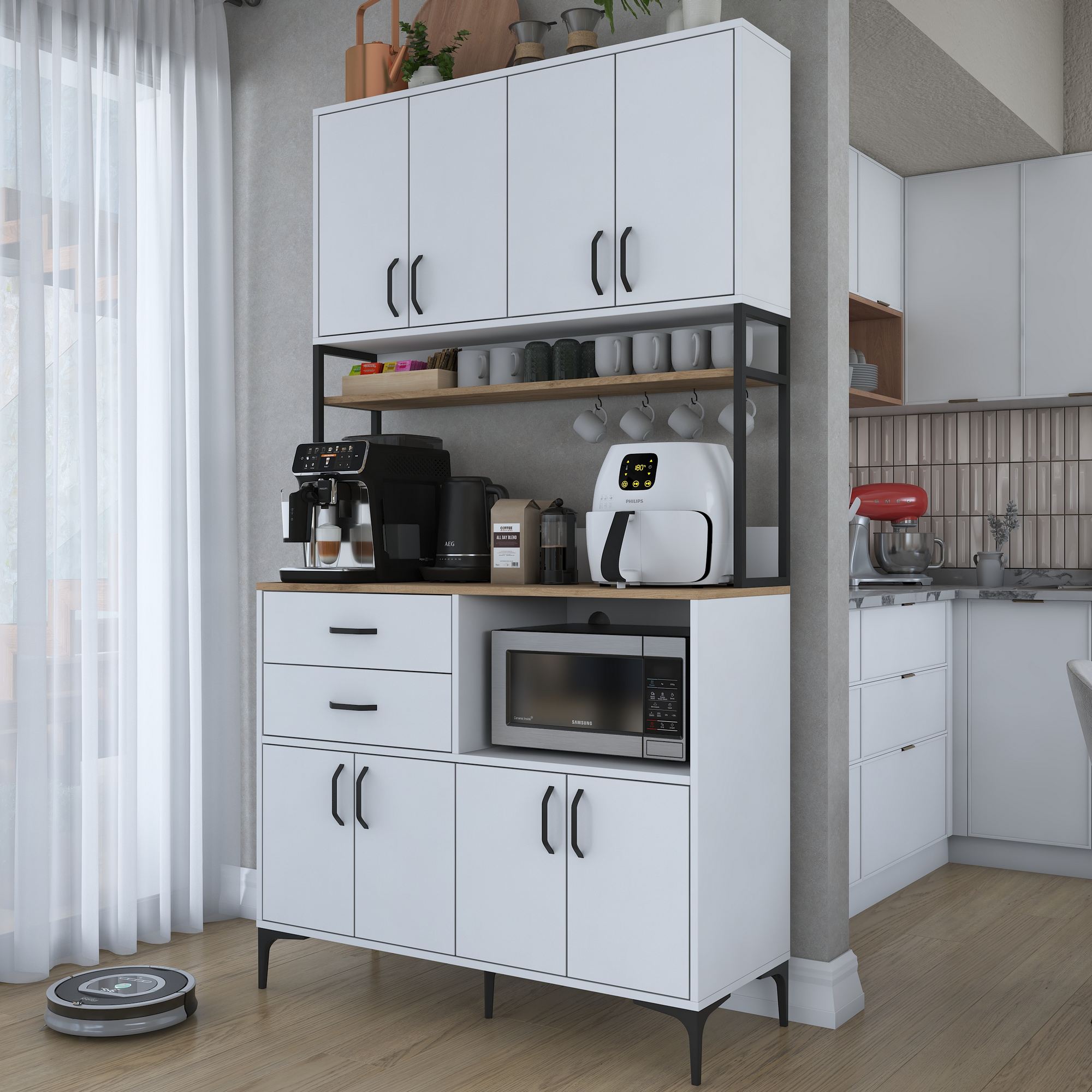 Dulap multifuncțional Hanah Home, PAL melaminat, 120 x 45 x 218.6 cm, nuc/alb, 893RAN5511 — imaginea 8