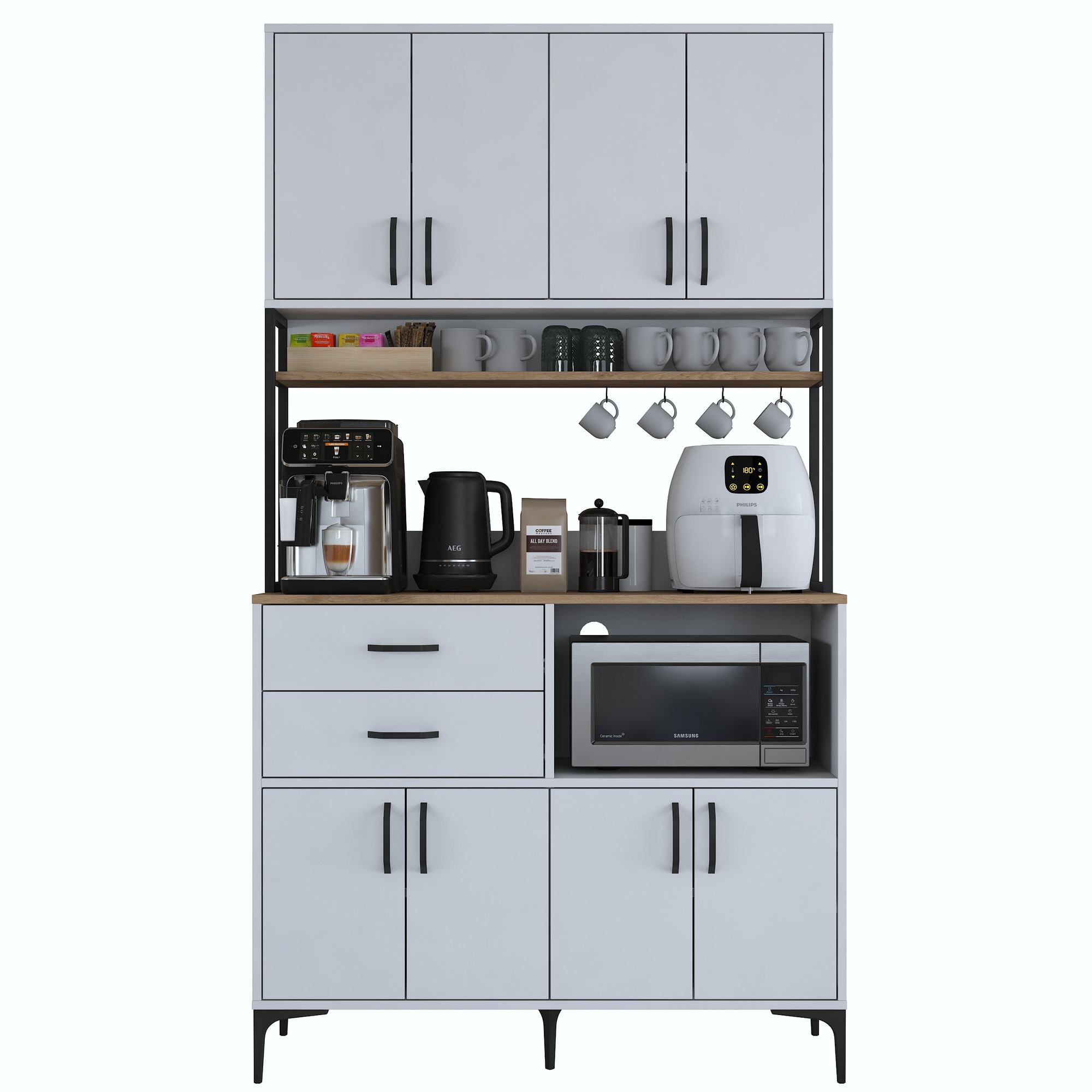 Dulap multifuncțional Hanah Home, PAL melaminat, 120 x 45 x 218.6 cm, nuc/alb, 893RAN5511 — imaginea 9