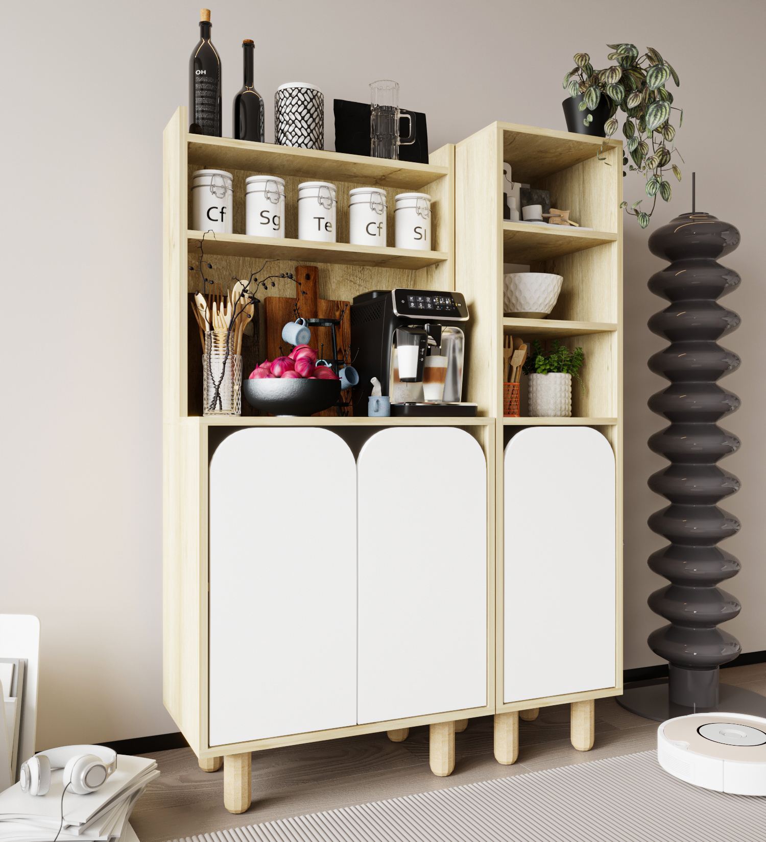 Dulap multifuncțional Hanah Home, PAL melaminat, 105 x 40 x 155 cm, sapphire stejar/alb, 469ORN1309 — imaginea 5