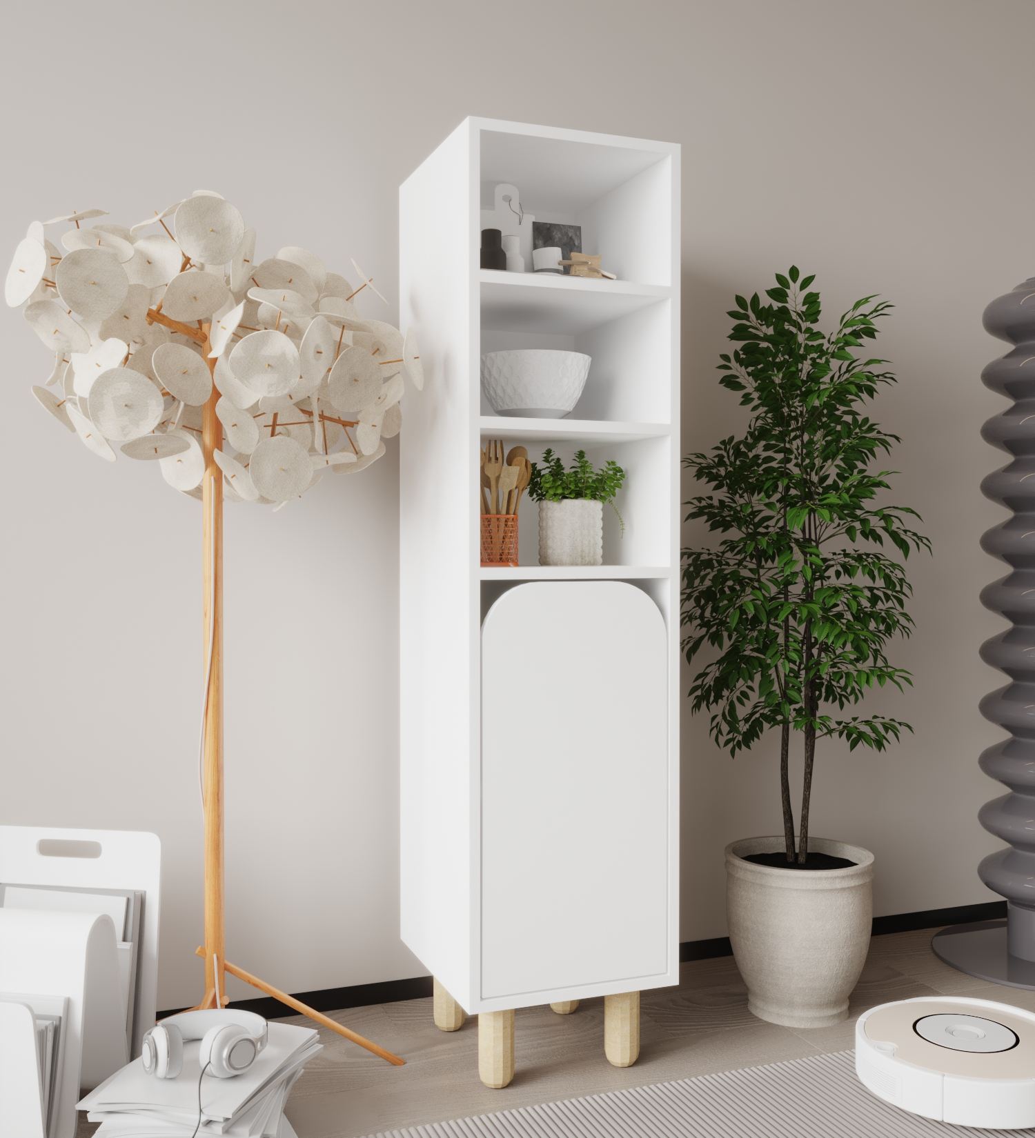 Dulap multifuncțional Hanah Home, PAL melaminat, 37 x 40 x 155 cm, alb, 469ORN1305 — imaginea 5