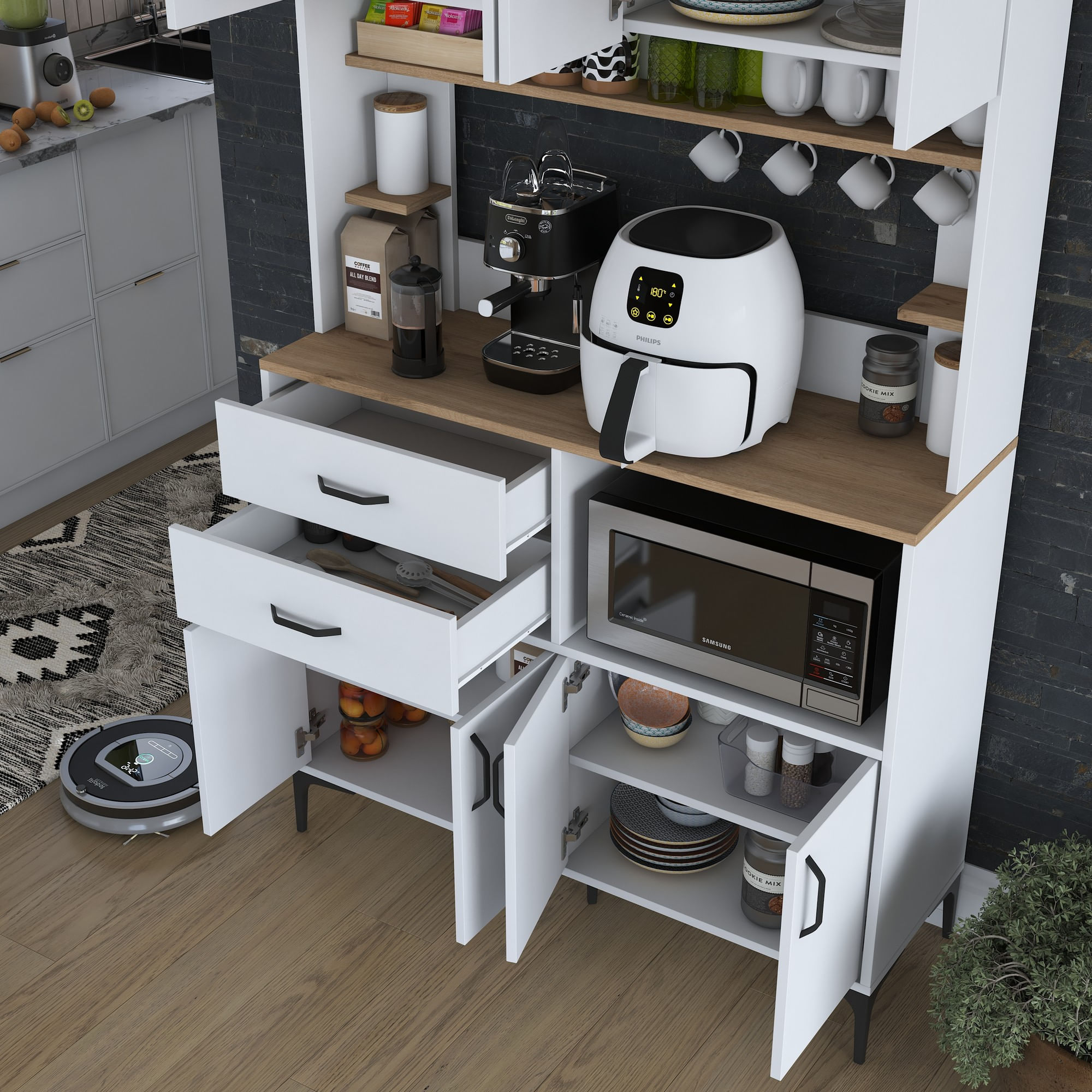 Dulap multifuncțional Hanah Home, PAL melaminat, 120 x 40 x 204.2 cm, nuc/alb, 893RAN4978 — imaginea 4