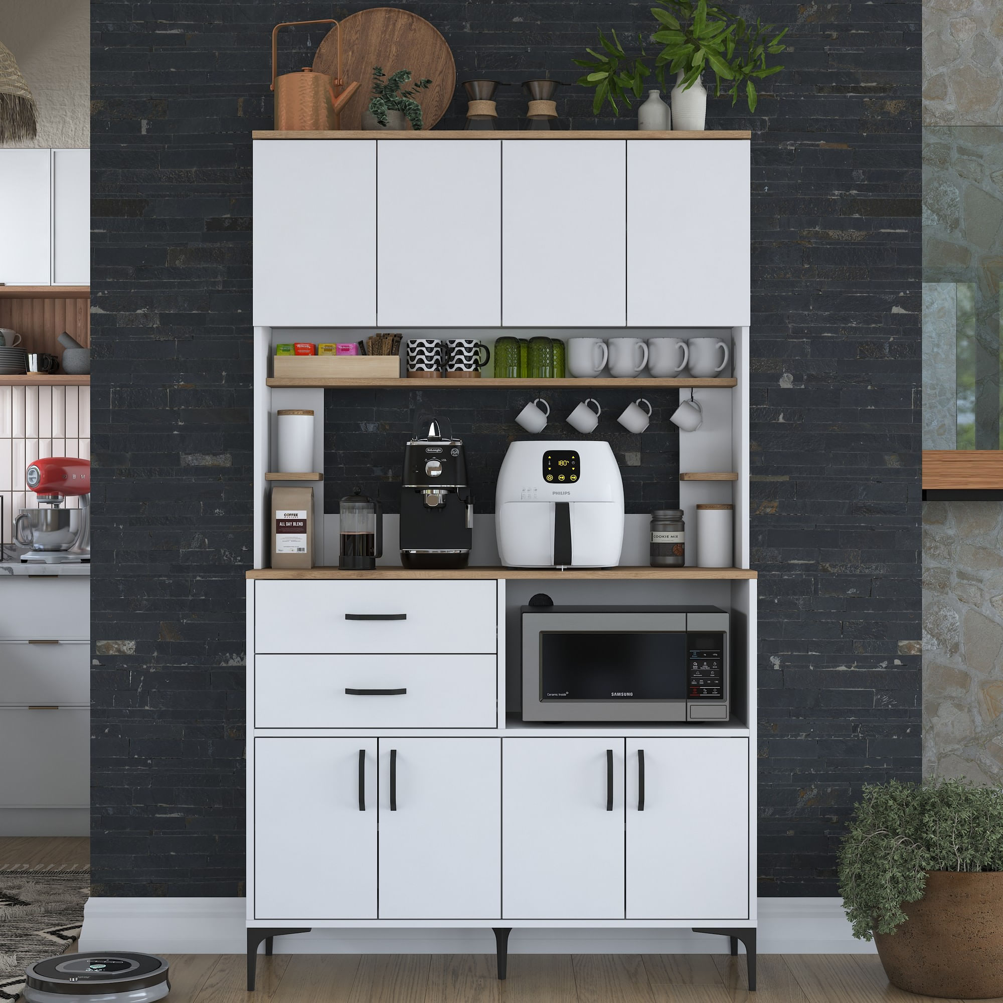 Dulap multifuncțional Hanah Home, PAL melaminat, 120 x 40 x 204.2 cm, nuc/alb, 893RAN4978 — imaginea 5
