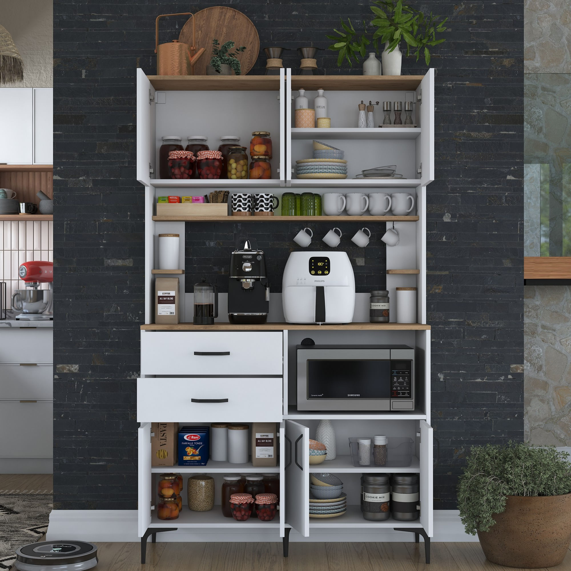 Dulap multifuncțional Hanah Home, PAL melaminat, 120 x 40 x 204.2 cm, nuc/alb, 893RAN4978 — imaginea 6