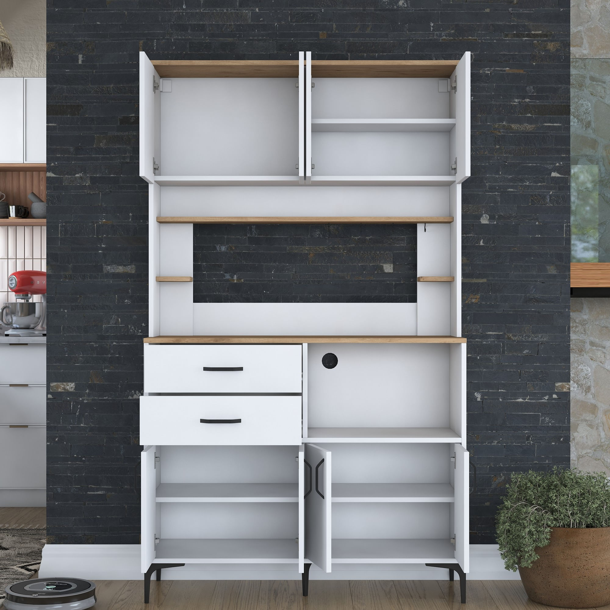Dulap multifuncțional Hanah Home, PAL melaminat, 120 x 40 x 204.2 cm, nuc/alb, 893RAN4978 — imaginea 8