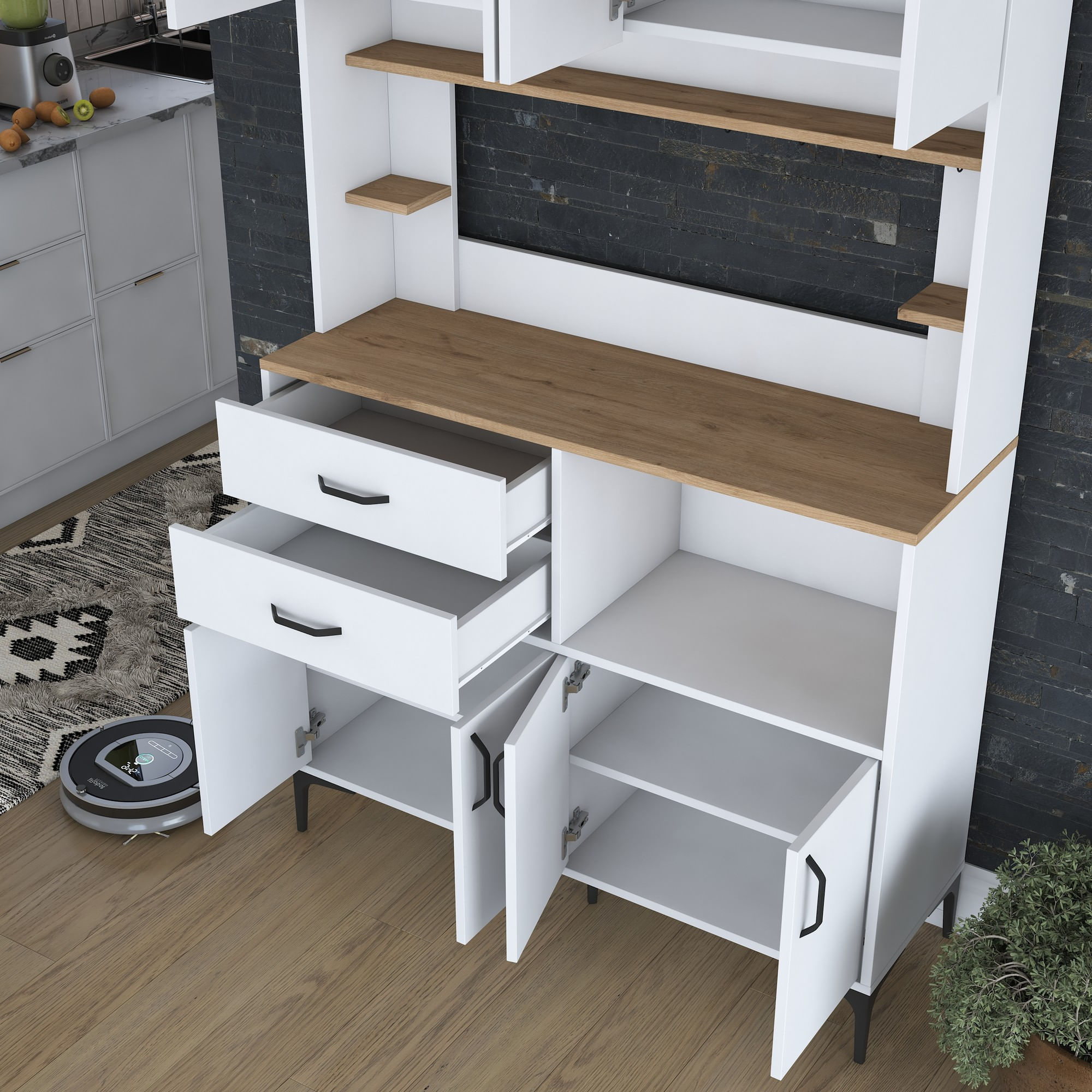 Dulap multifuncțional Hanah Home, PAL melaminat, 120 x 40 x 204.2 cm, nuc/alb, 893RAN4978 — imaginea 9