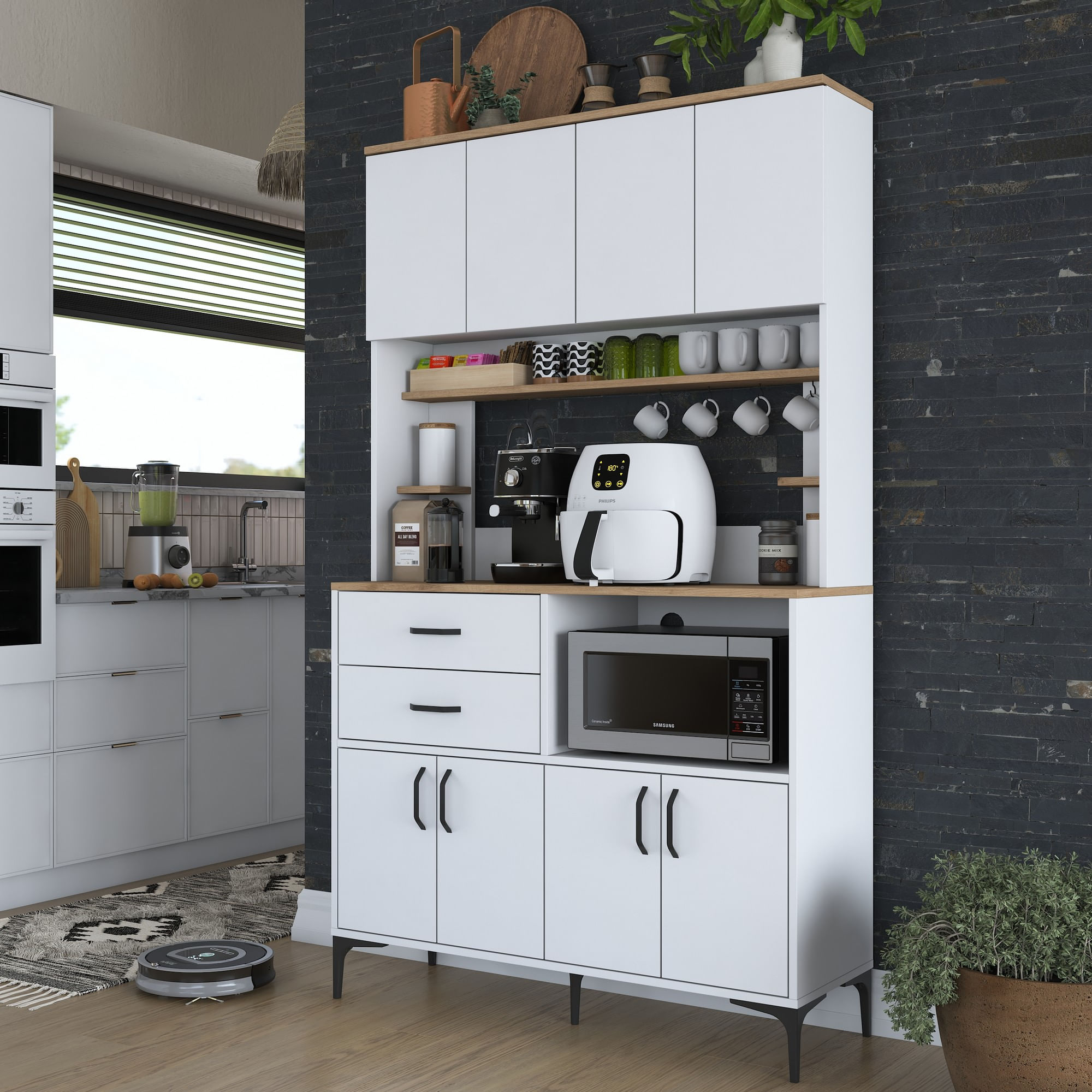 Dulap multifuncțional Hanah Home, PAL melaminat, 120 x 40 x 204.2 cm, nuc/alb, 893RAN4978 — imaginea 10