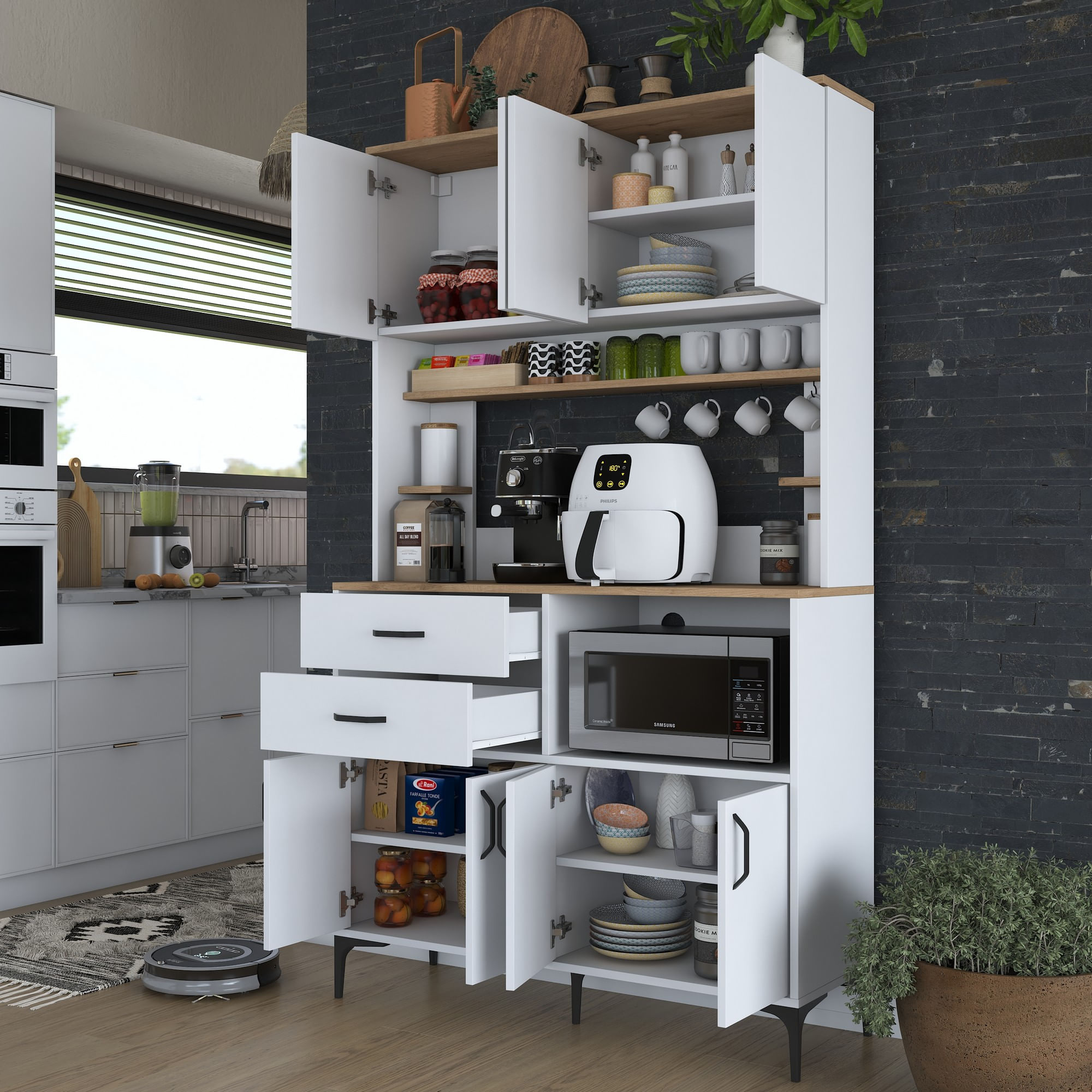 Dulap multifuncțional Hanah Home, PAL melaminat, 120 x 40 x 204.2 cm, nuc/alb, 893RAN4978 — imaginea 11