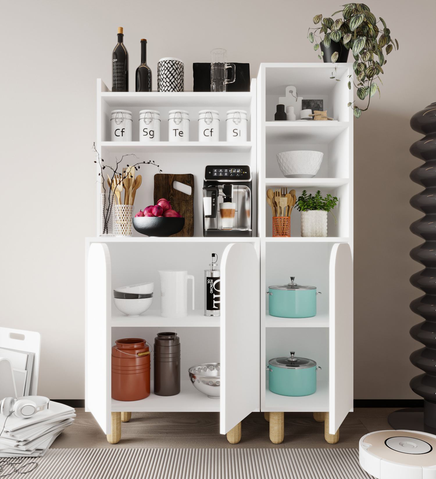 Dulap multifuncțional Hanah Home, PAL melaminat, 105 x 40 x 155 cm, alb, 469ORN1313 — imaginea 6