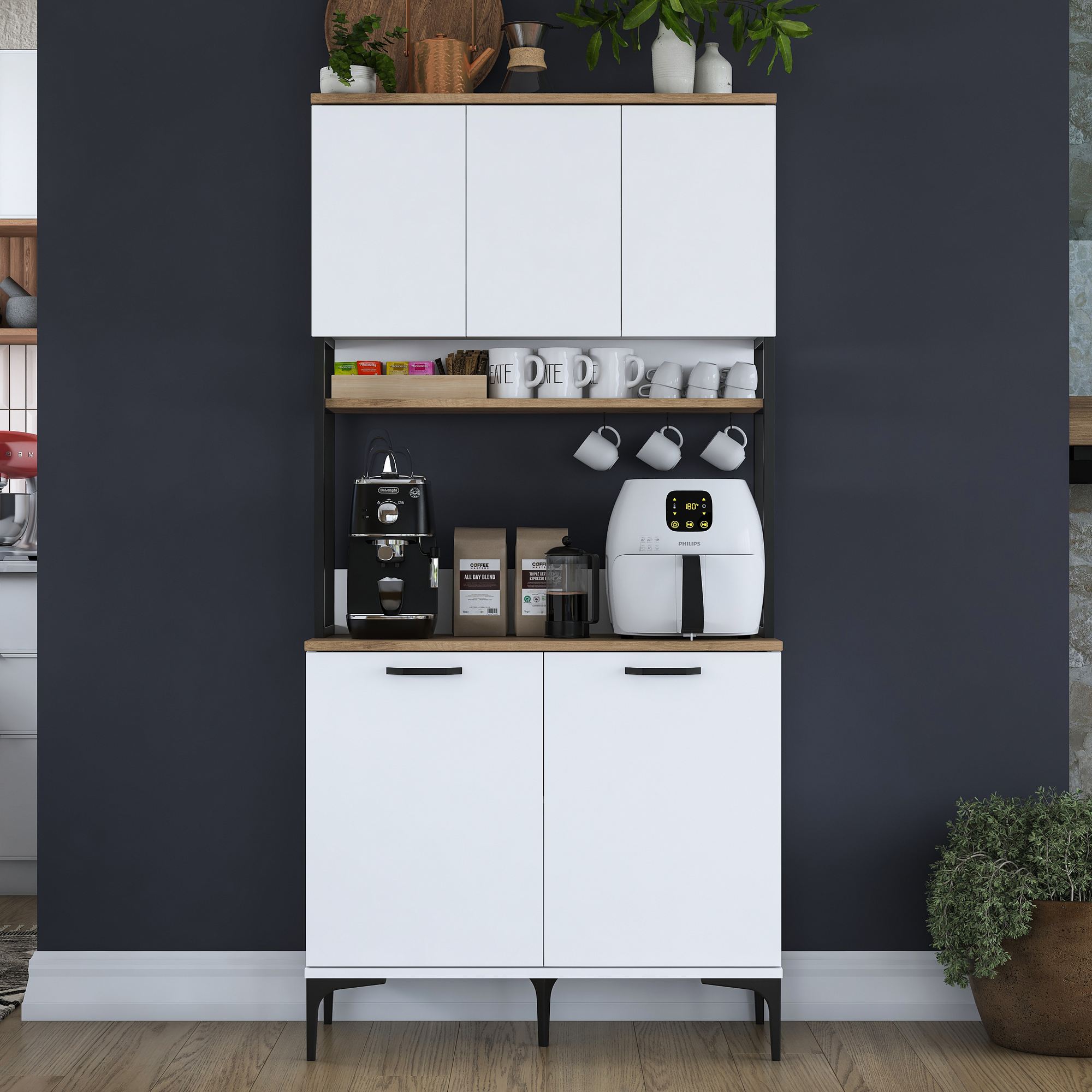 Dulap multifuncțional Hanah Home, PAL melaminat, 90.2 x 40 x 184.2 cm, nuc/alb, 893RAN5505 — imaginea 3