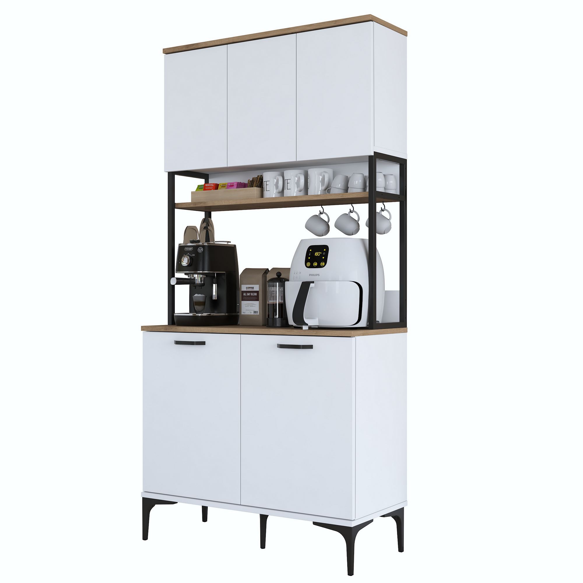 Dulap multifuncțional Hanah Home, PAL melaminat, 90.2 x 40 x 184.2 cm, nuc/alb, 893RAN5505 — imaginea 4