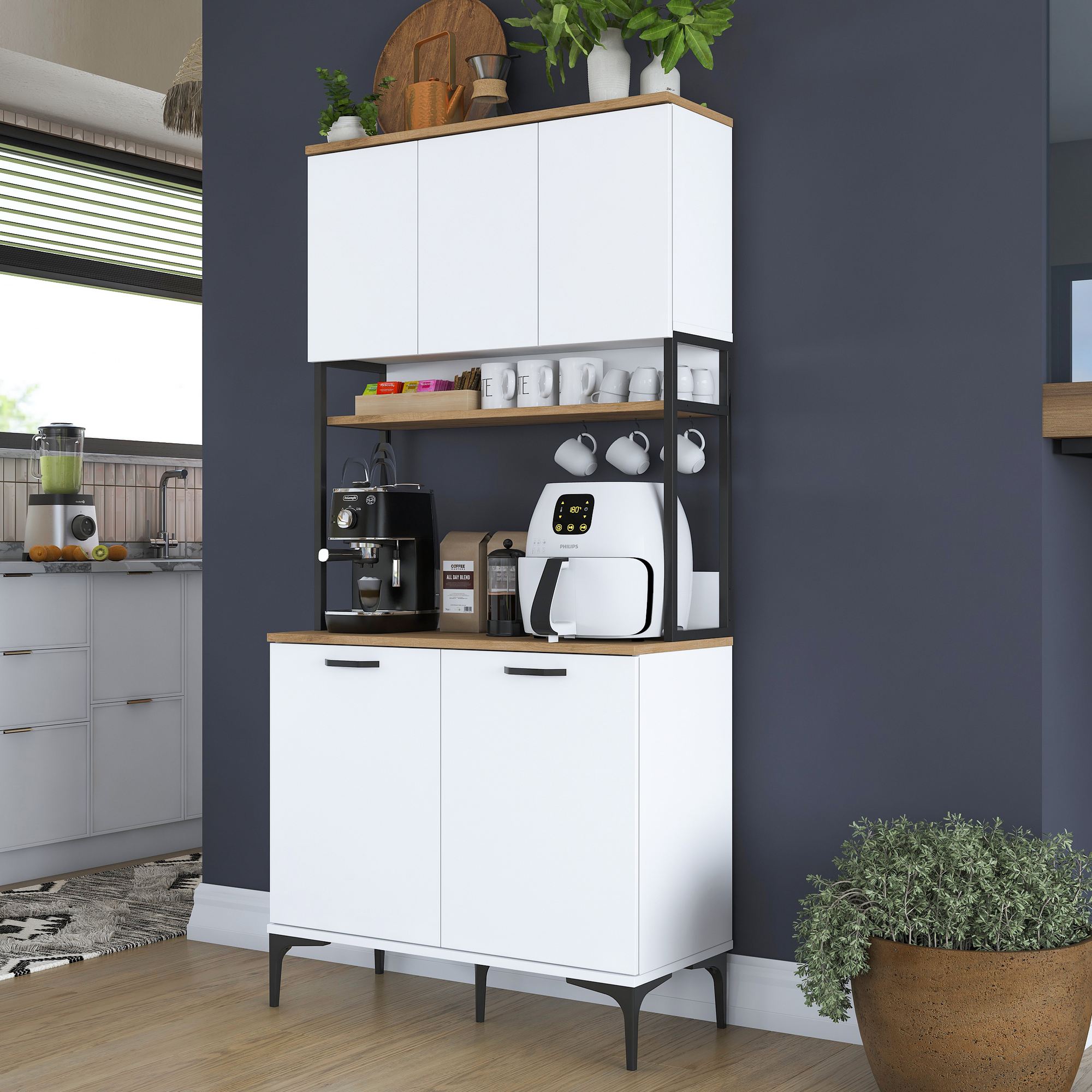 Dulap multifuncțional Hanah Home, PAL melaminat, 90.2 x 40 x 184.2 cm, nuc/alb, 893RAN5505 — imaginea 6
