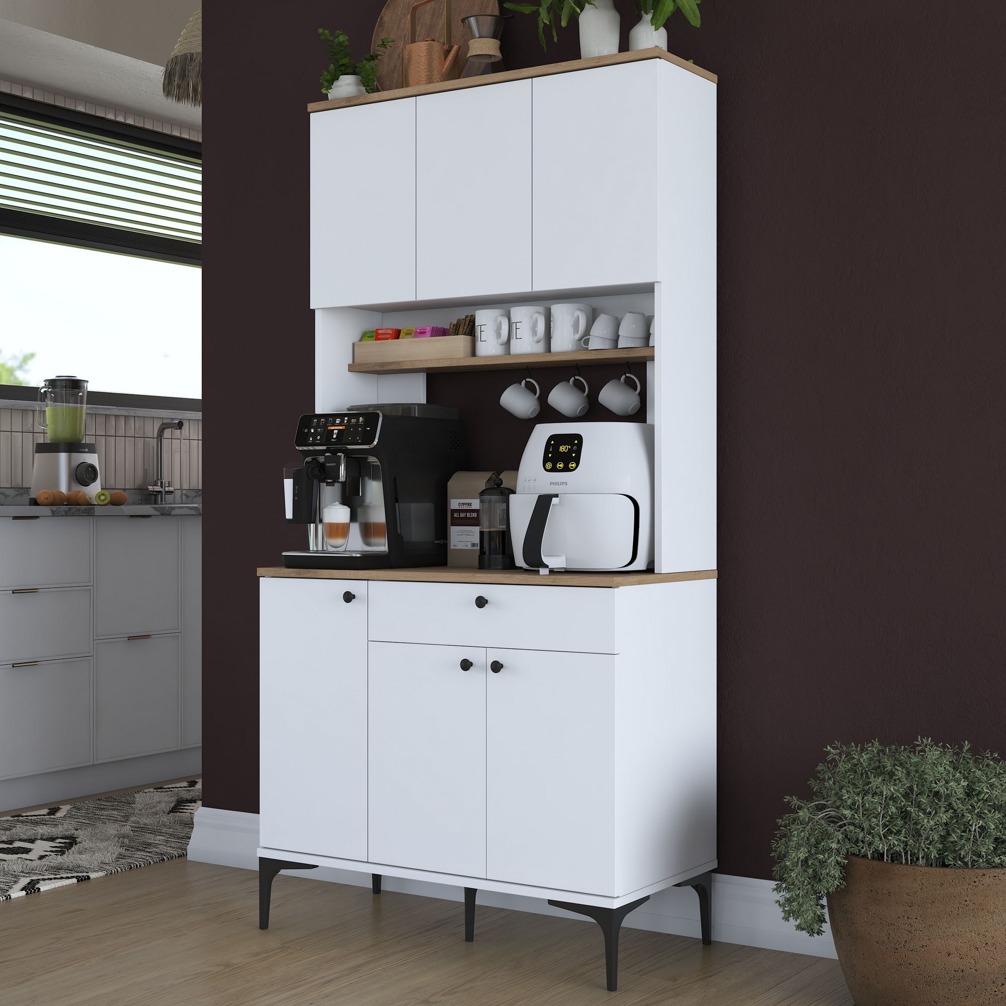 Dulap multifuncțional Hanah Home, PAL melaminat, 90.2 x 45 x 184.2 cm, nuc/alb, 893RAN5512 — imaginea 2